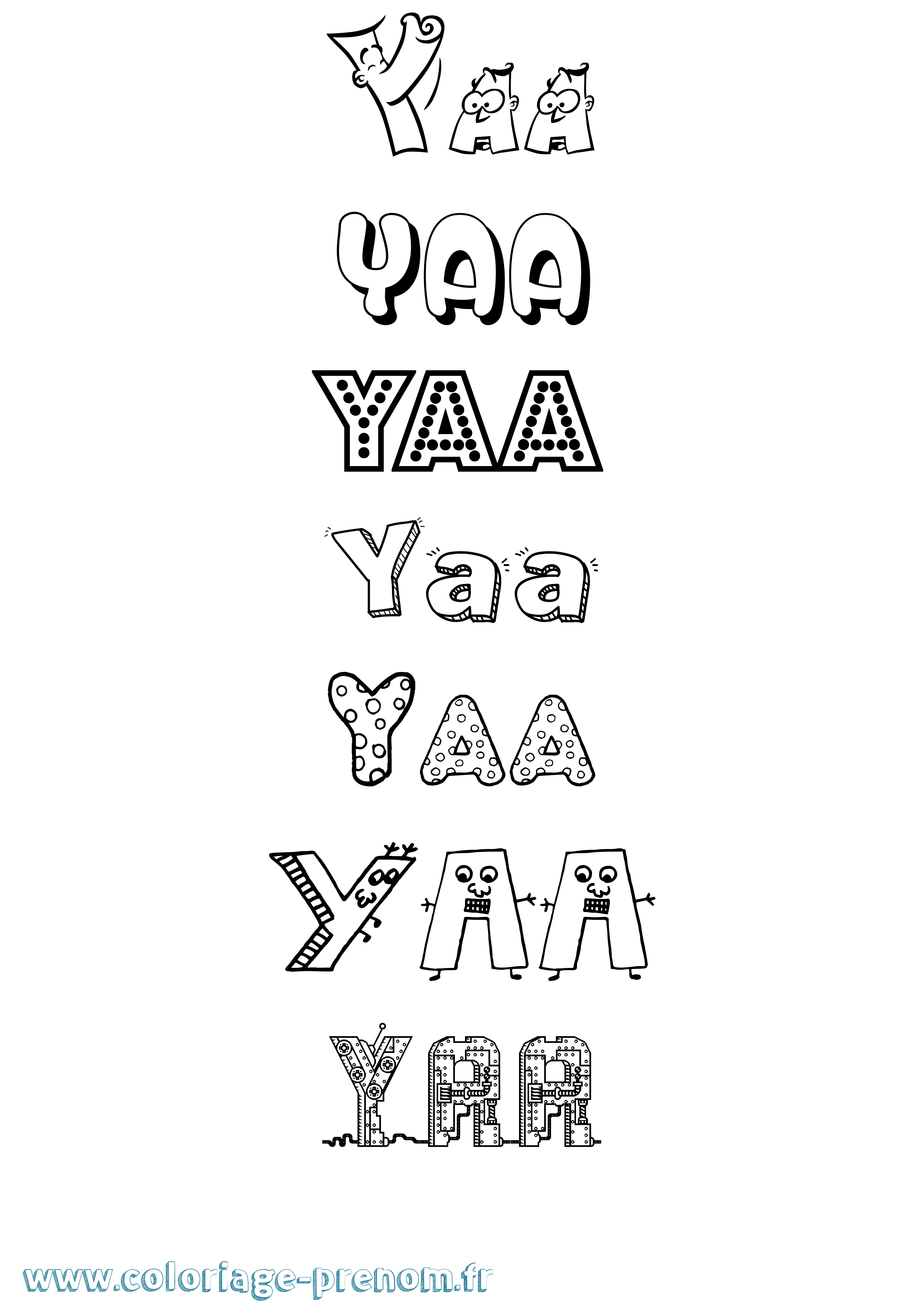 Coloriage Yaa Fun Coloriage prénom Yaa Fun