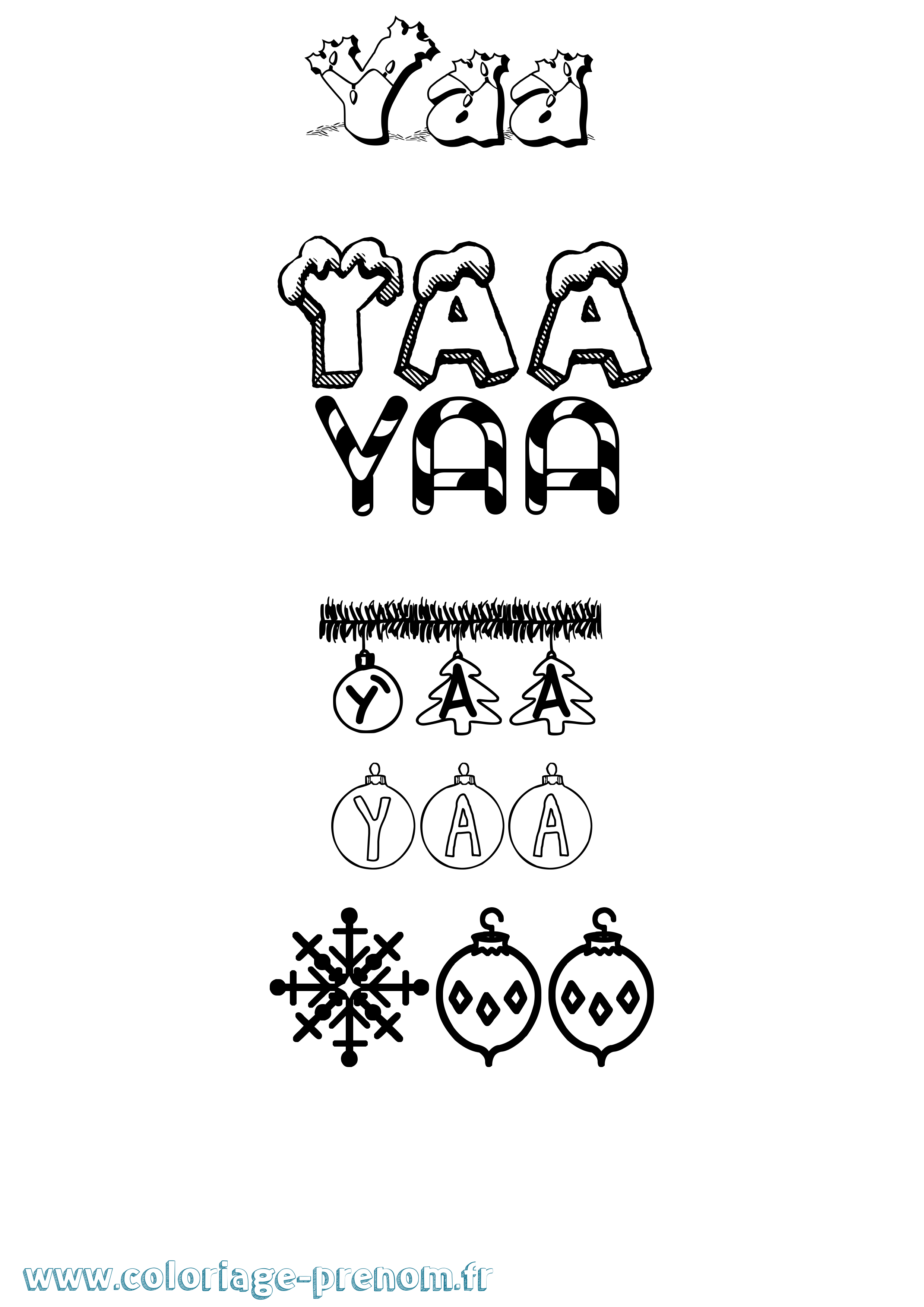 Coloriage Yaa Noël Coloriage prénom Yaa Noël