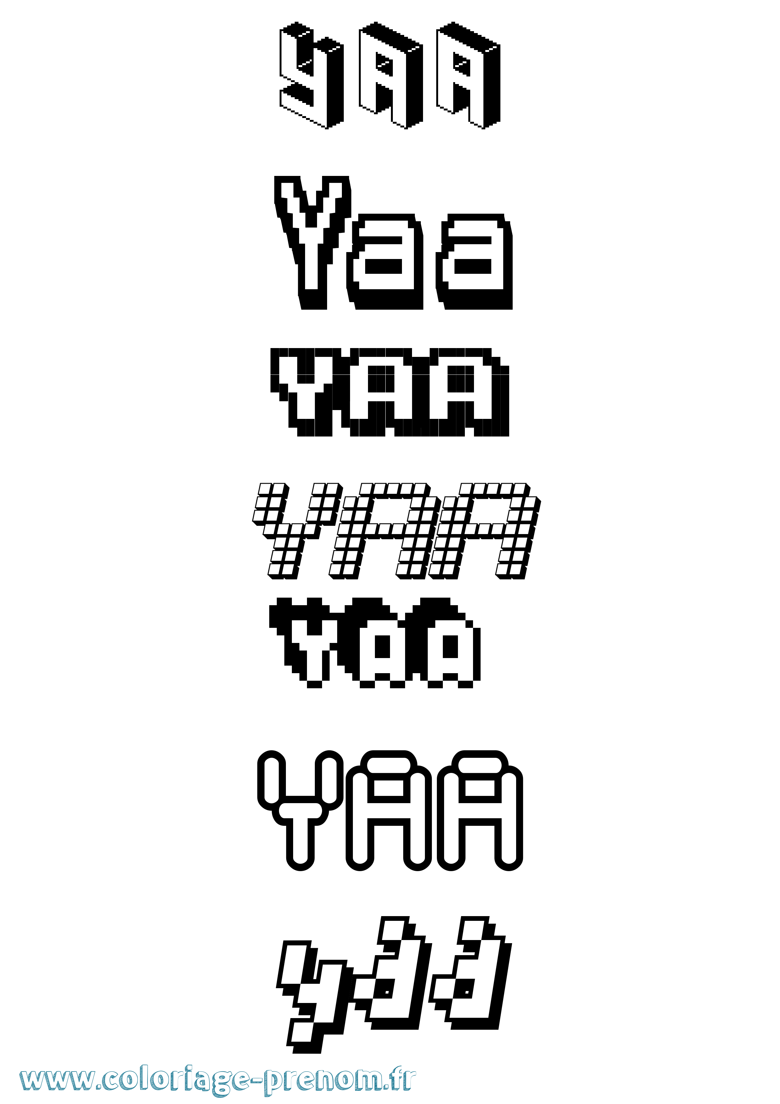 Coloriage prénom Yaa Pixel