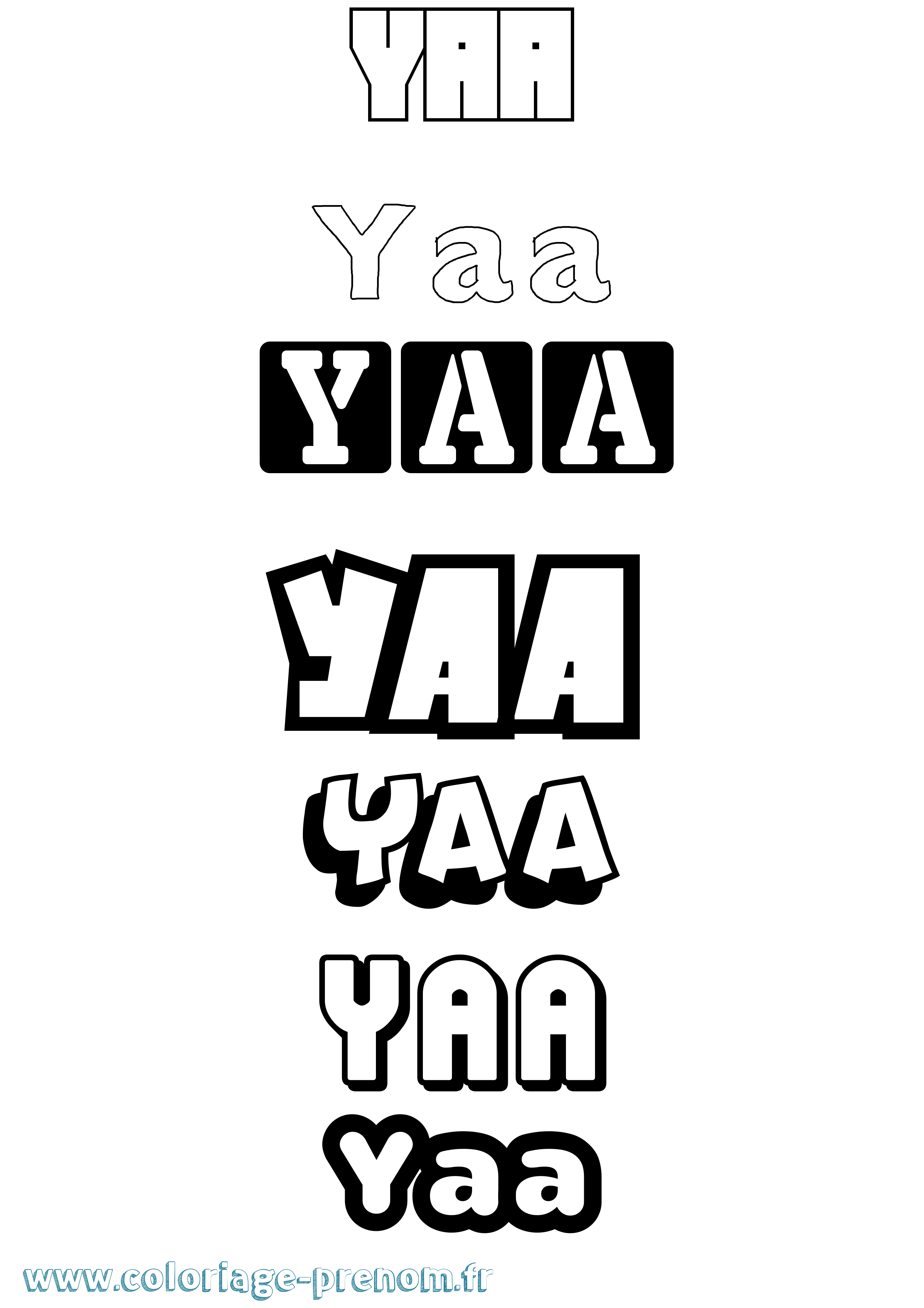 Coloriage prénom Yaa Simple
