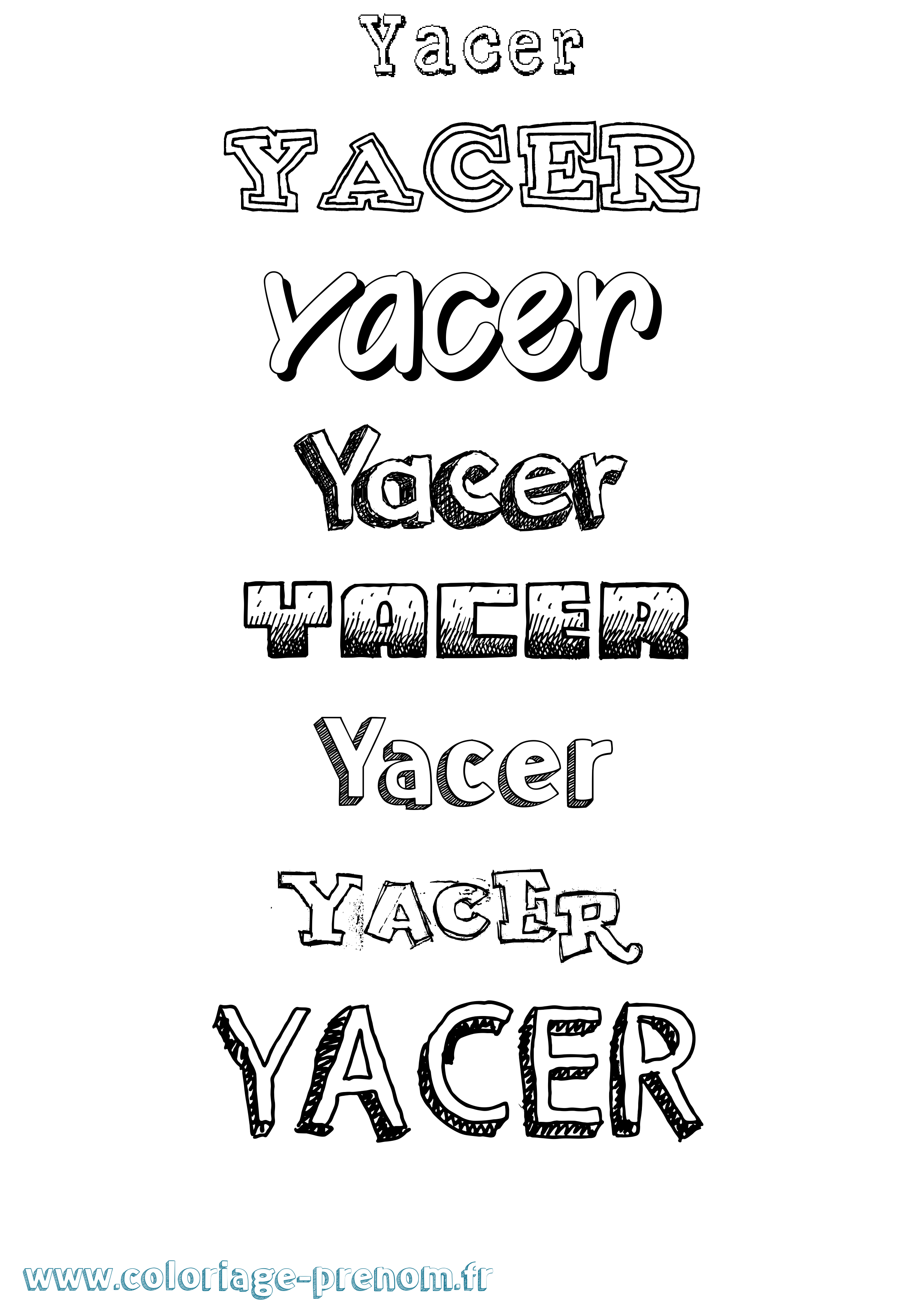 Coloriage prénom Yacer Dessiné