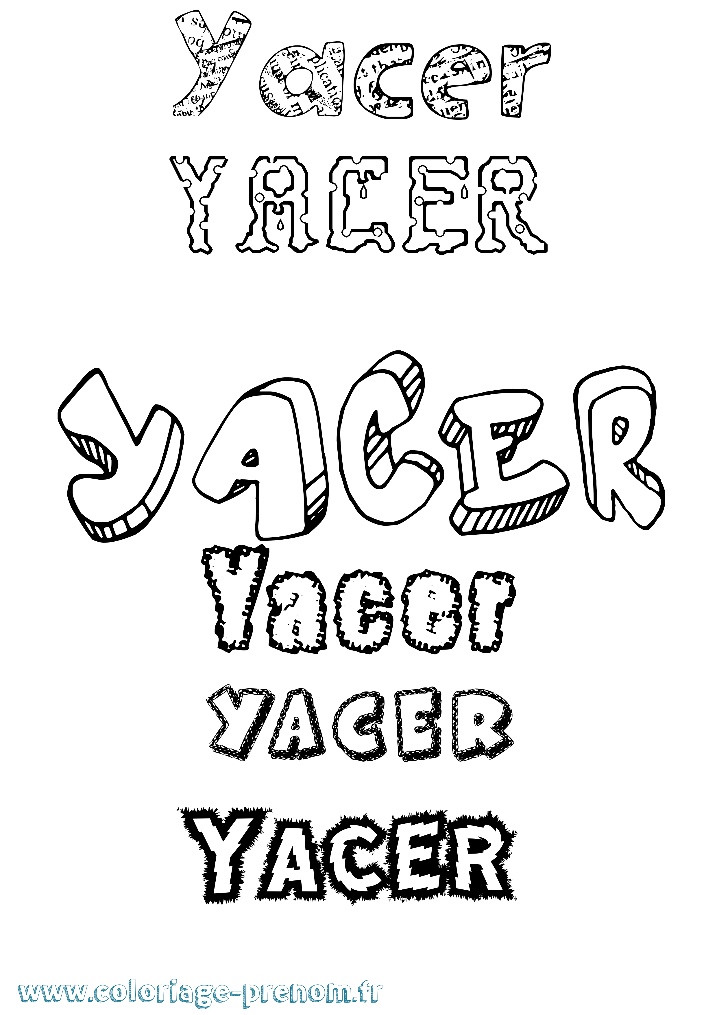 Coloriage prénom Yacer Destructuré