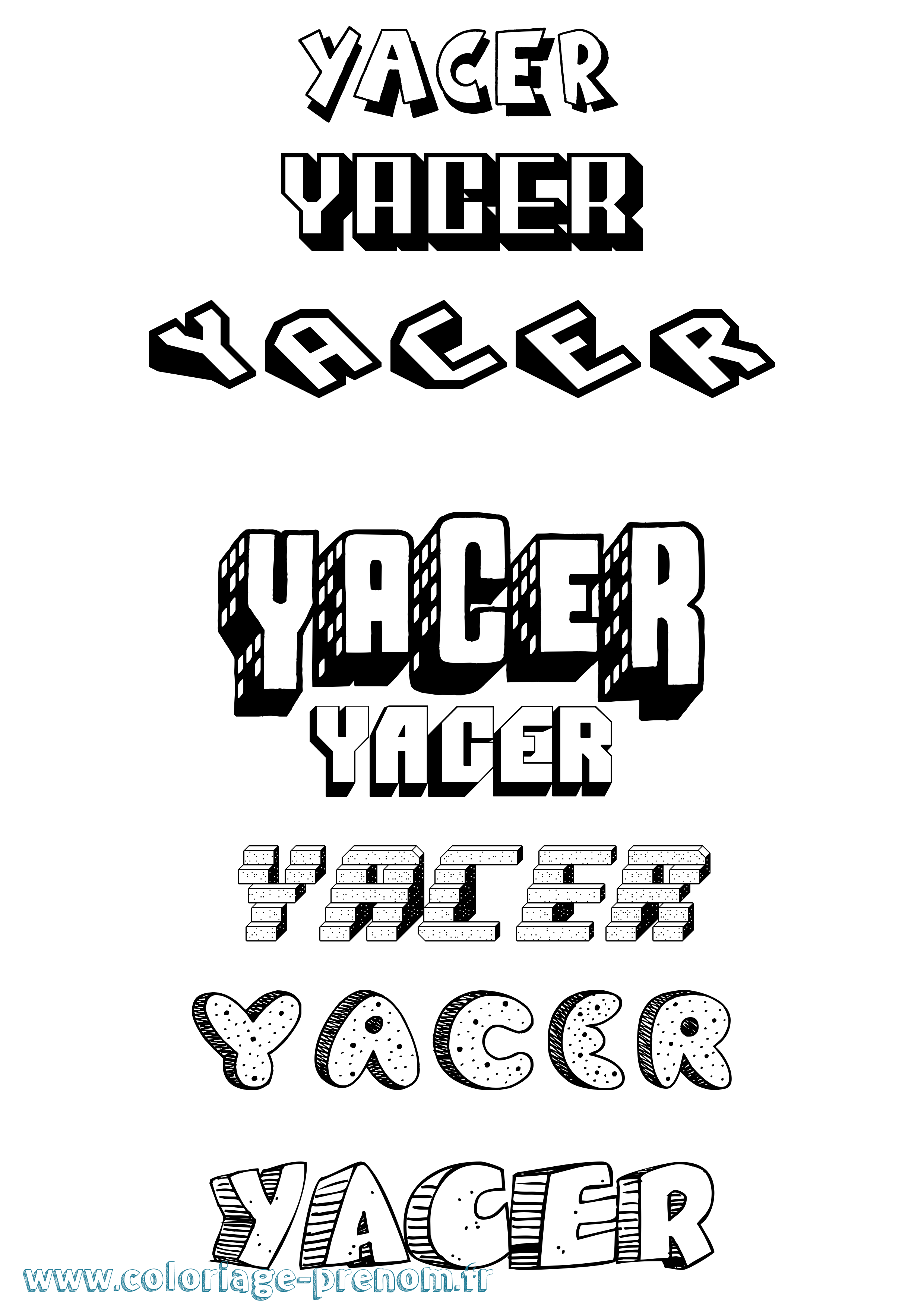 Coloriage prénom Yacer Effet 3D