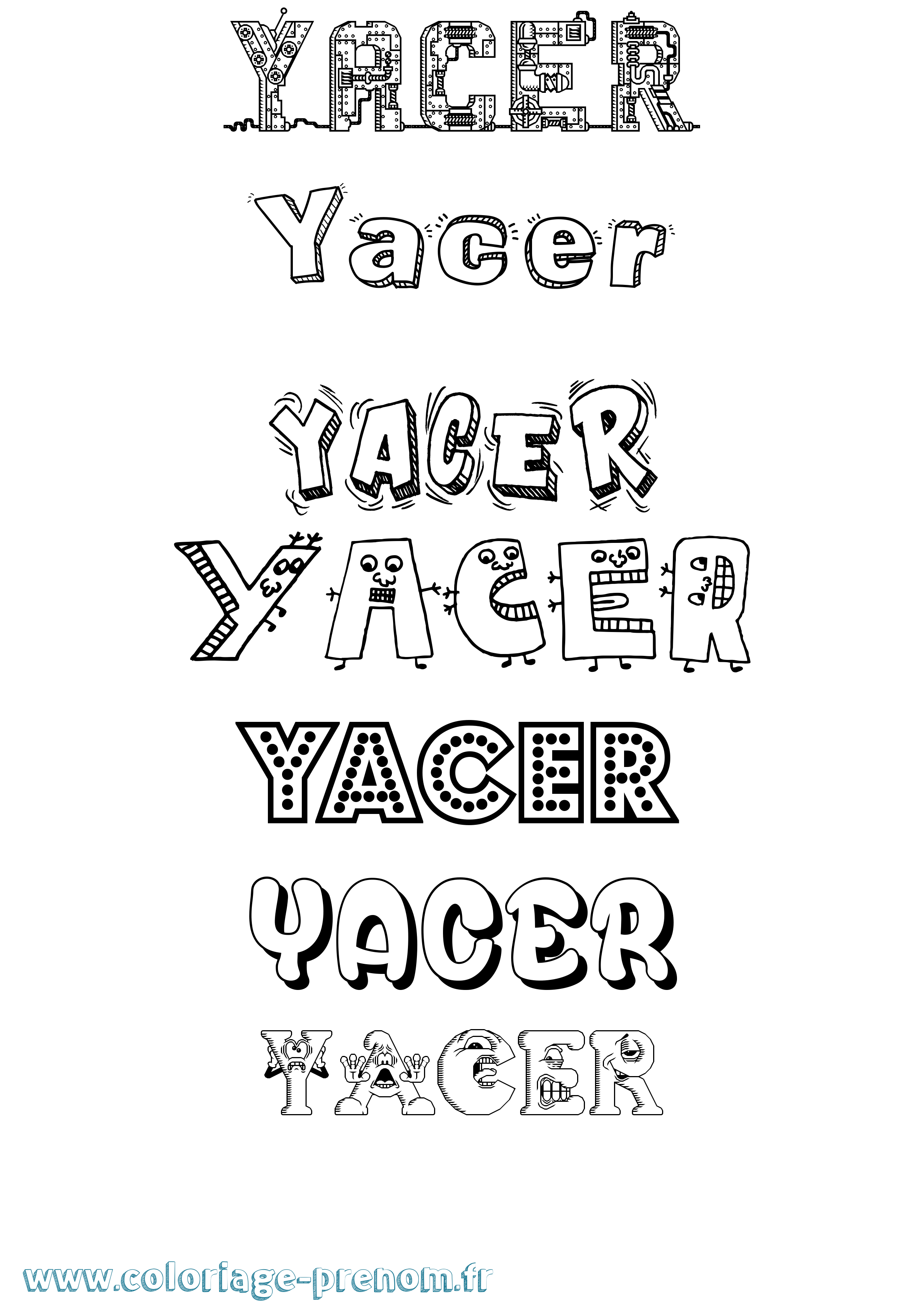 Coloriage prénom Yacer Fun