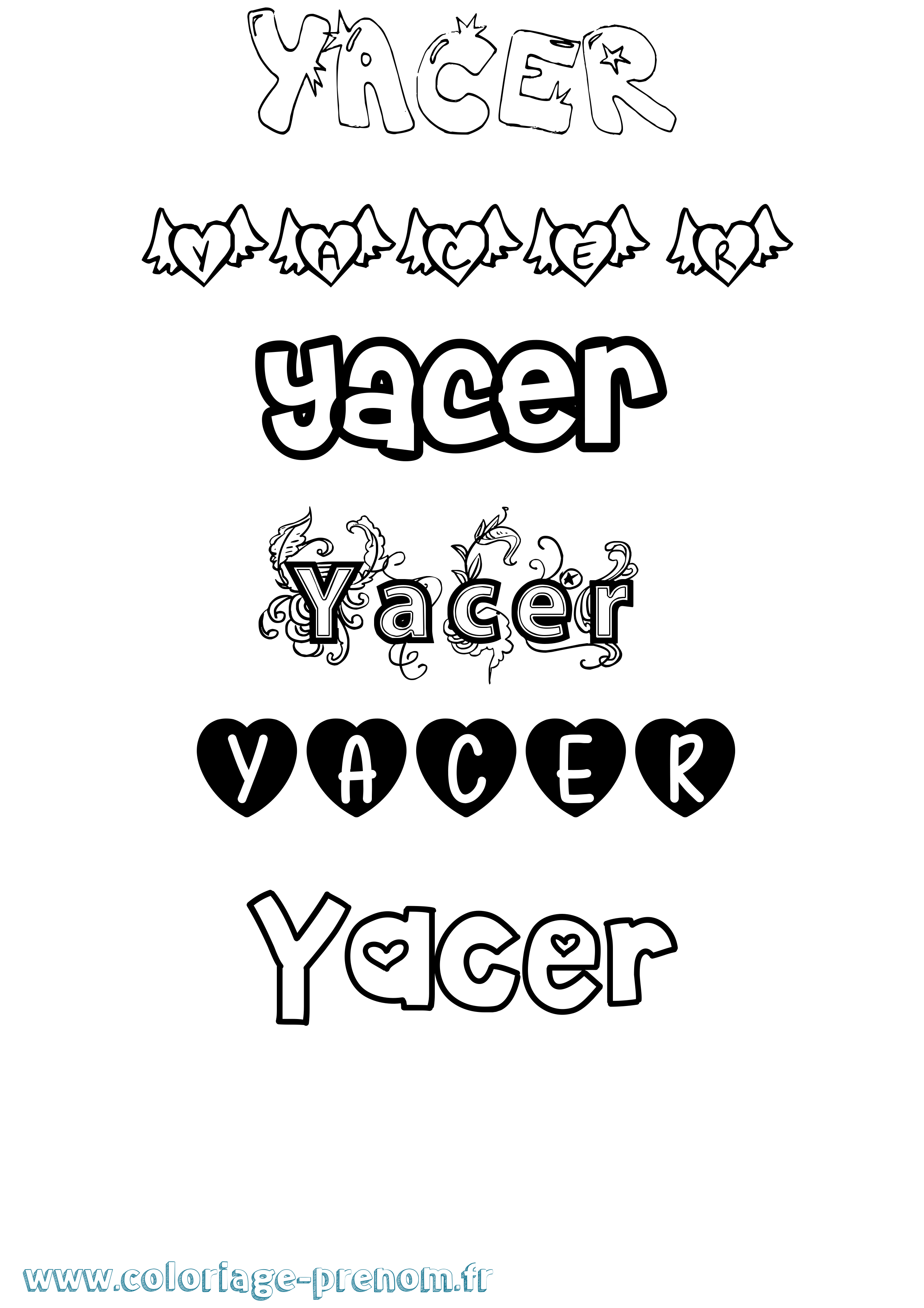 Coloriage prénom Yacer Girly
