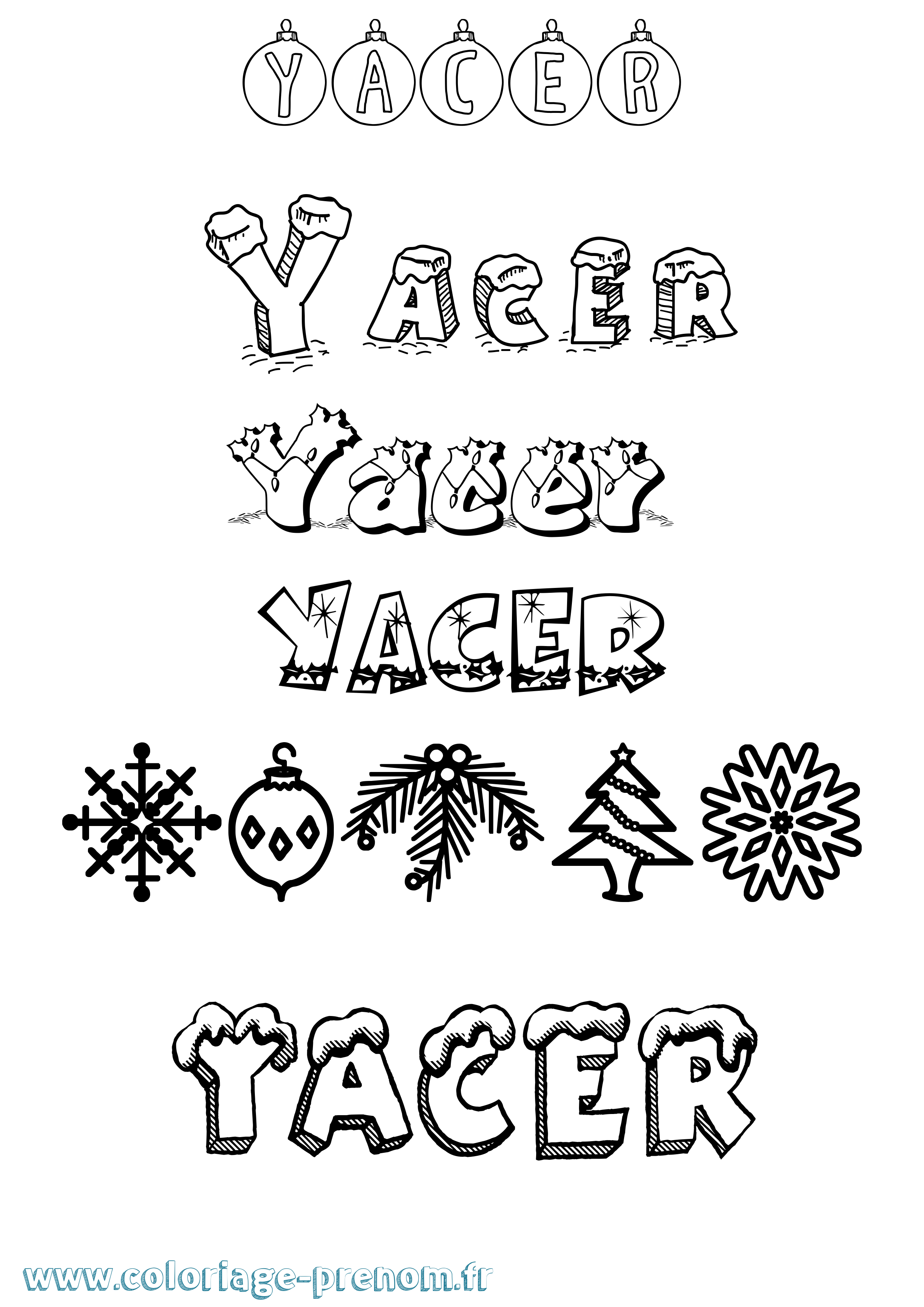 Coloriage prénom Yacer Noël