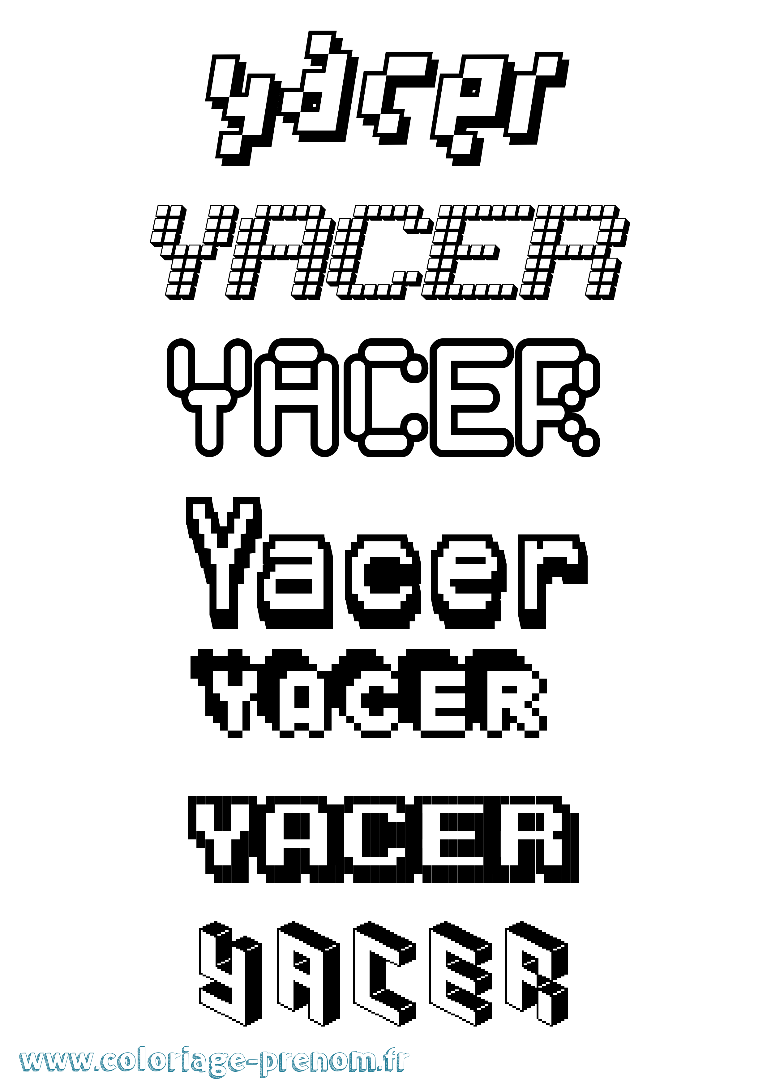 Coloriage prénom Yacer Pixel