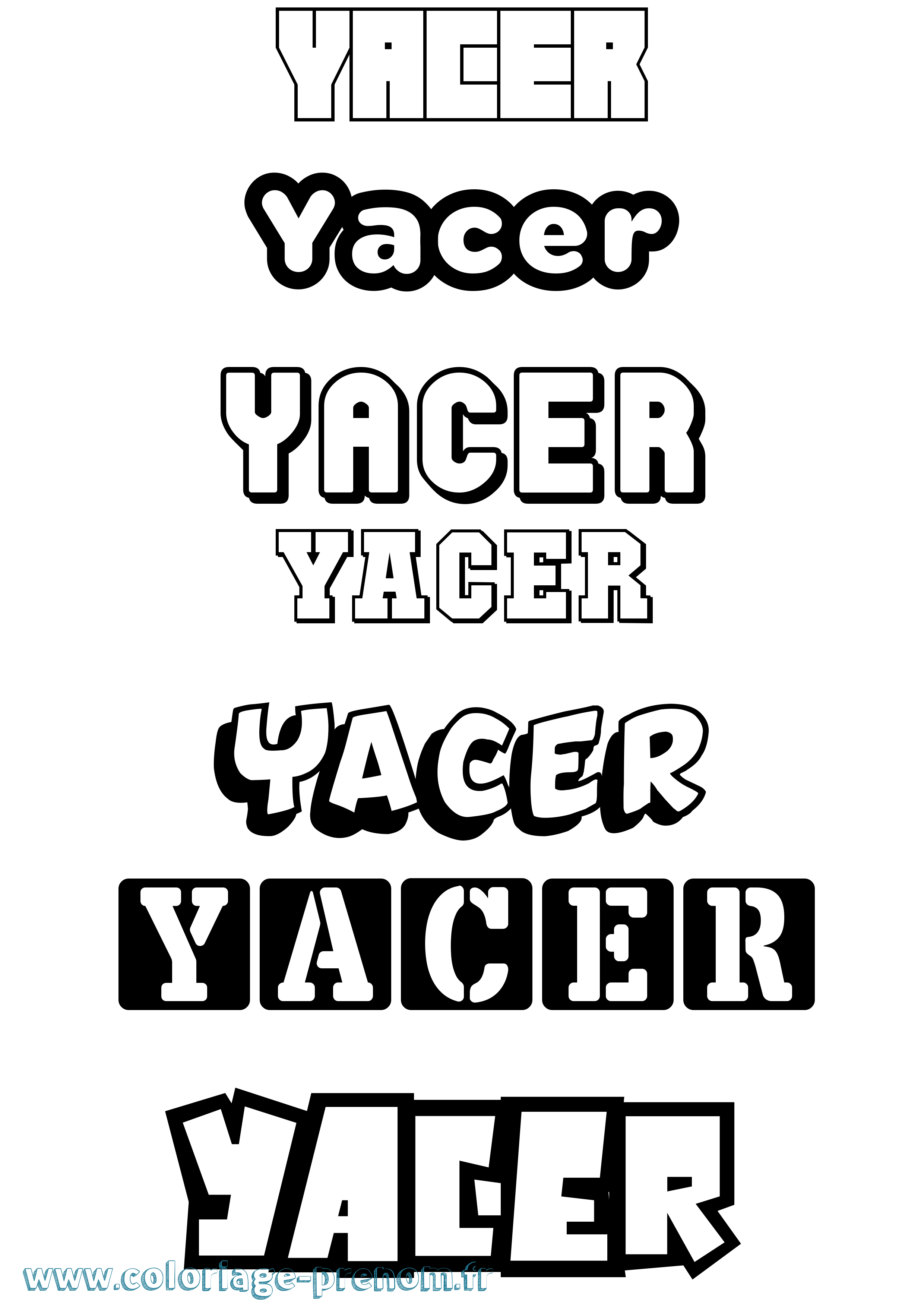 Coloriage prénom Yacer Simple
