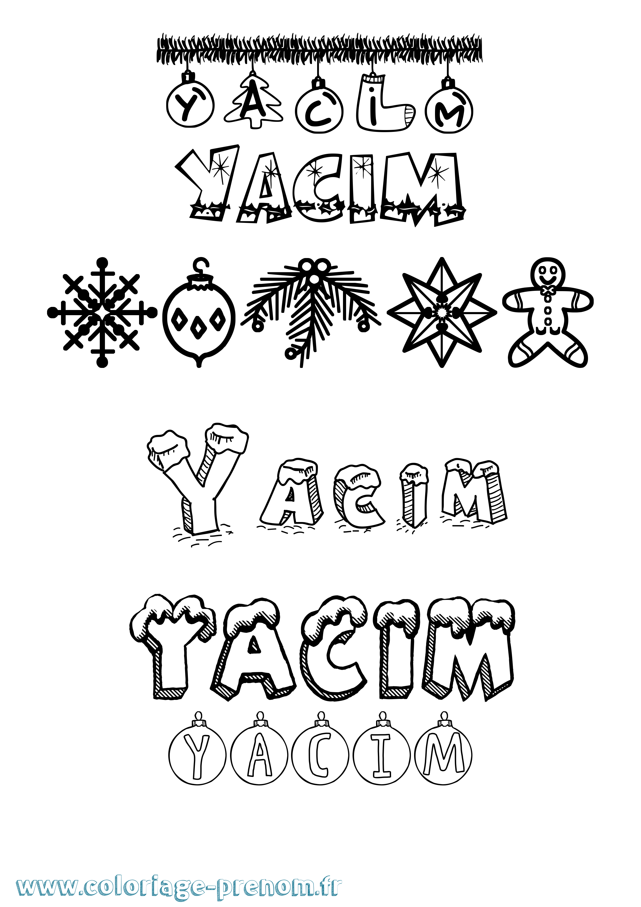 Coloriage prénom Yacim Noël
