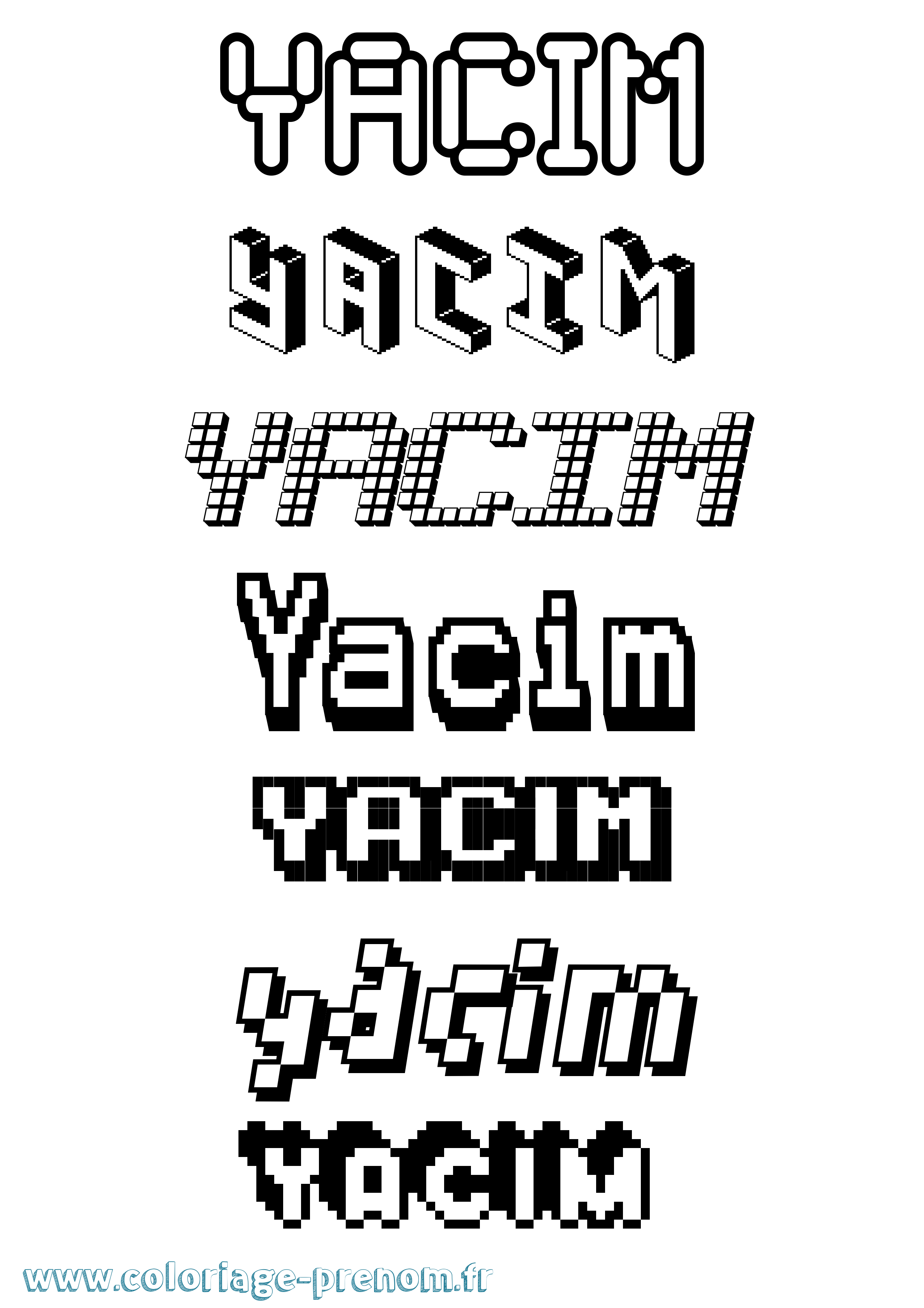 Coloriage prénom Yacim Pixel
