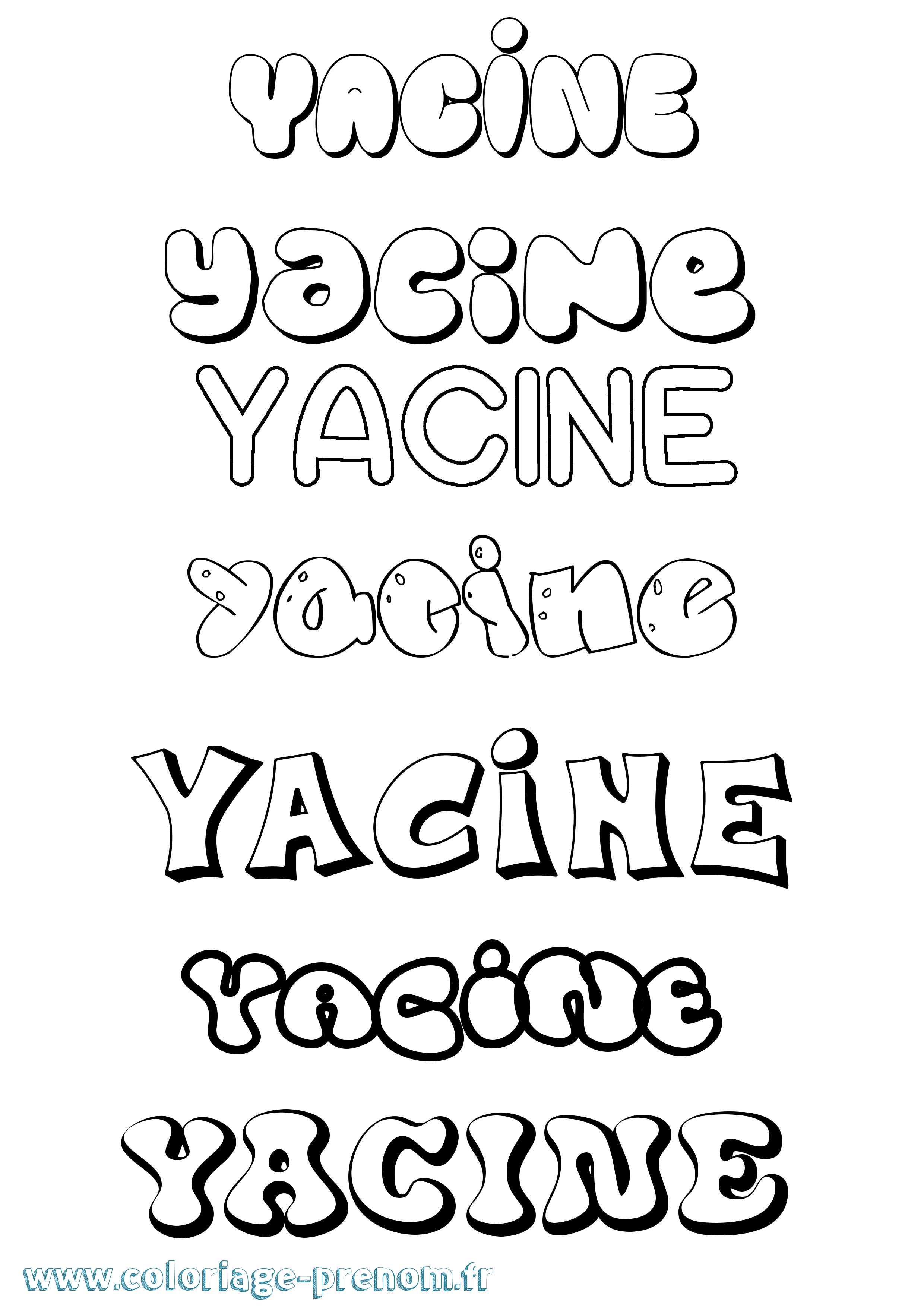 Coloriage prénom Yacine Bubble