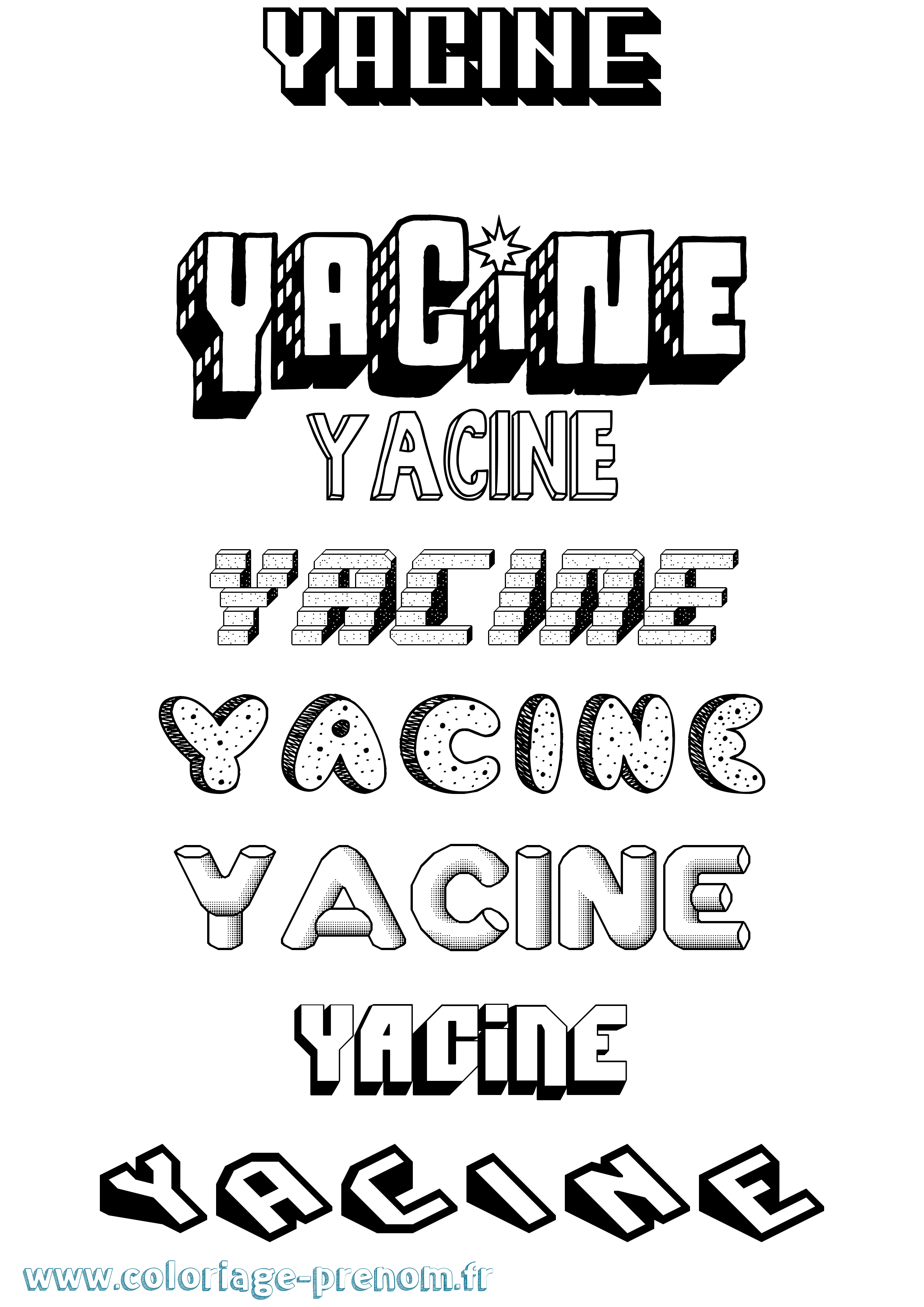 Coloriage prénom Yacine Effet 3D