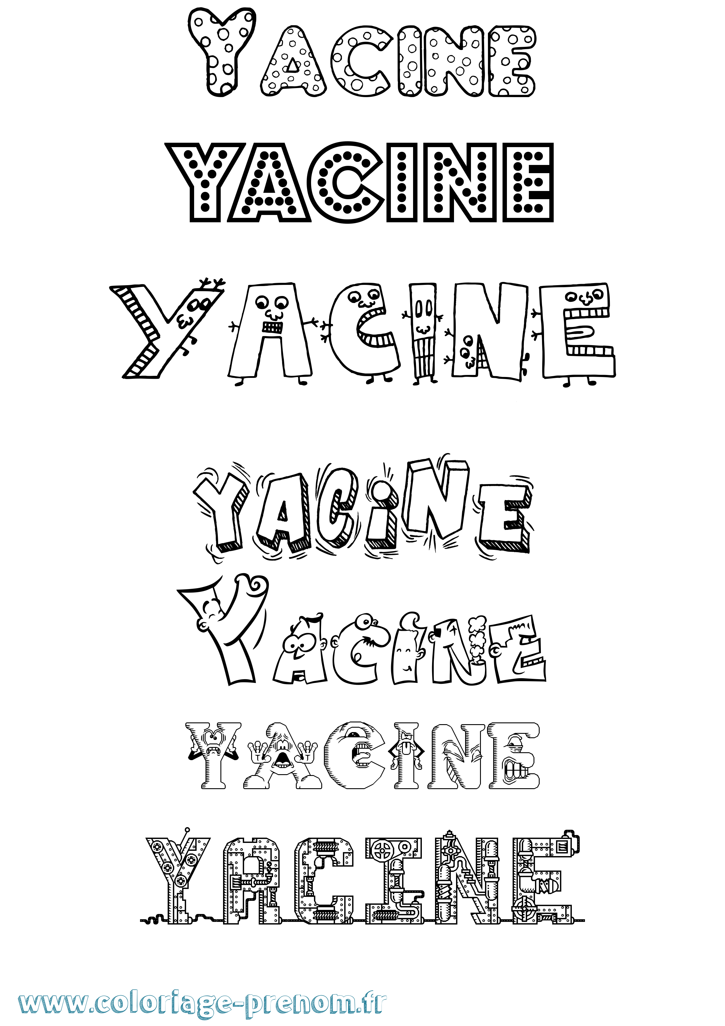 Coloriage prénom Yacine Fun