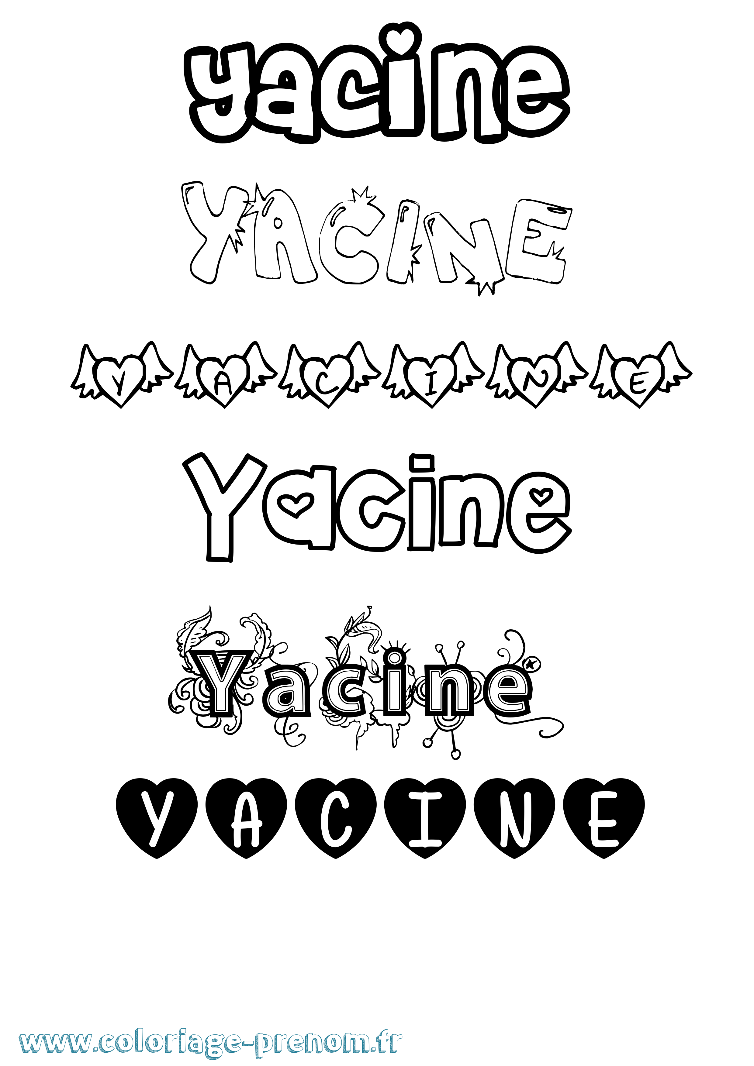 Coloriage prénom Yacine Girly