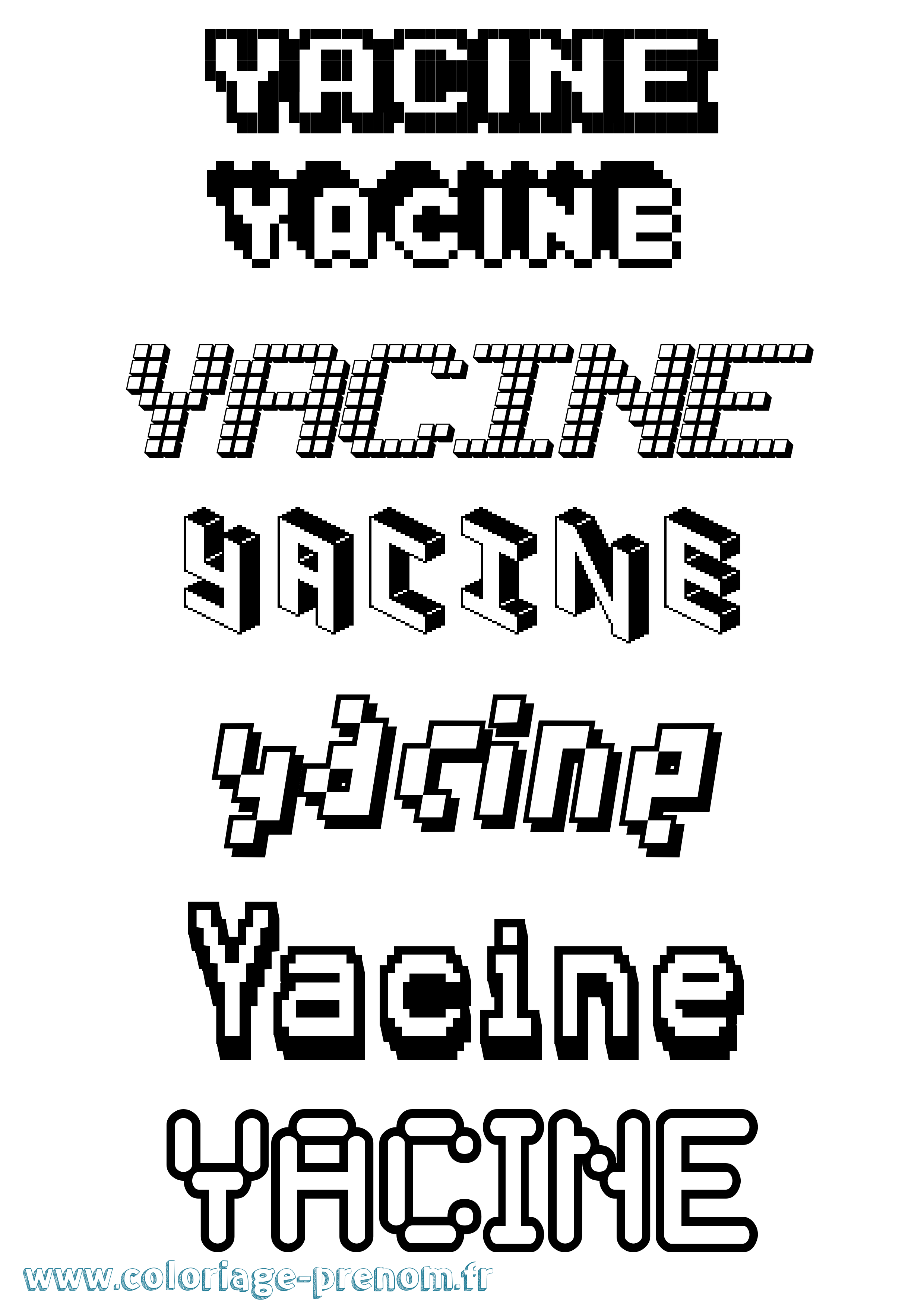 Coloriage prénom Yacine Pixel
