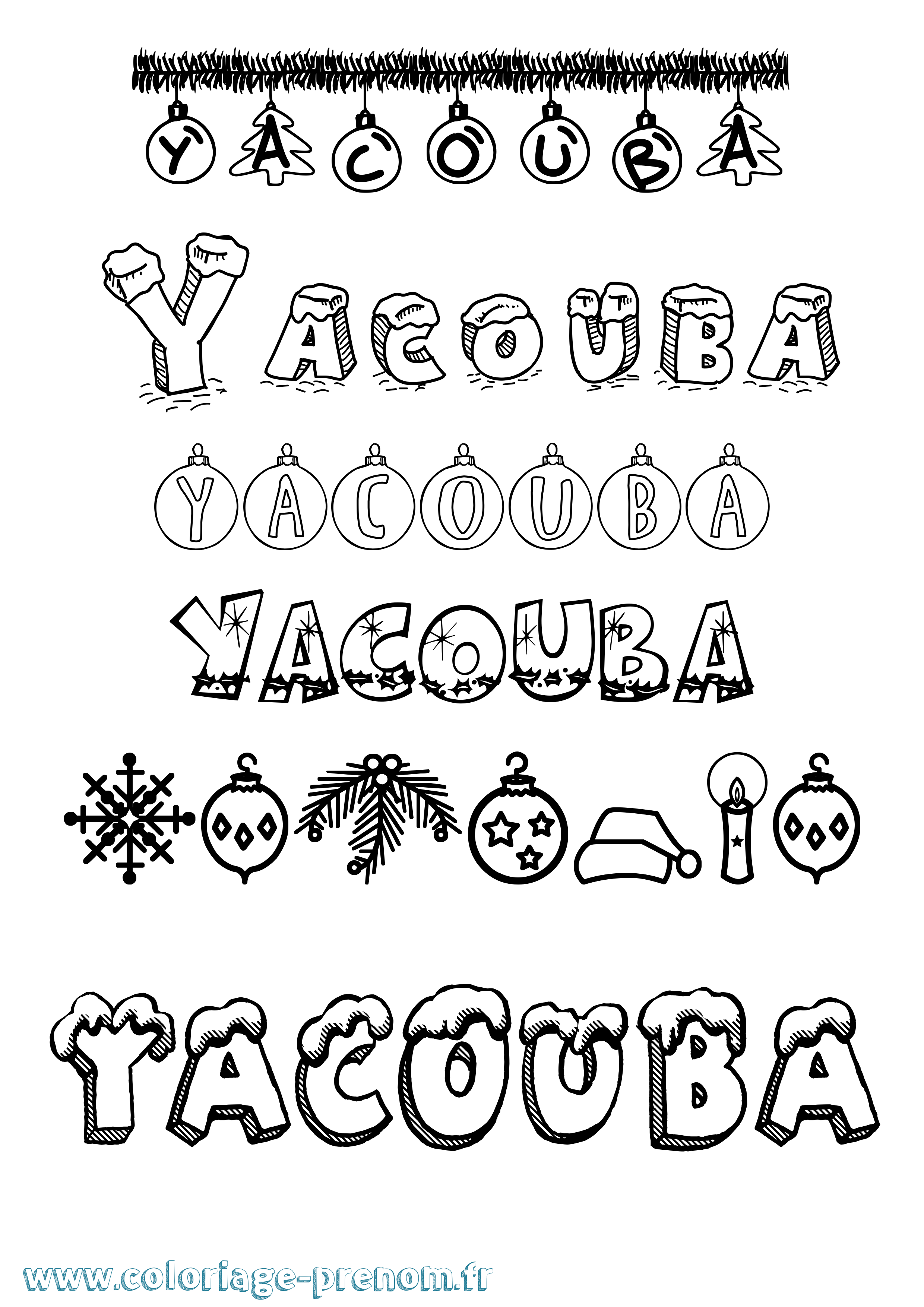 Coloriage prénom Yacouba Noël