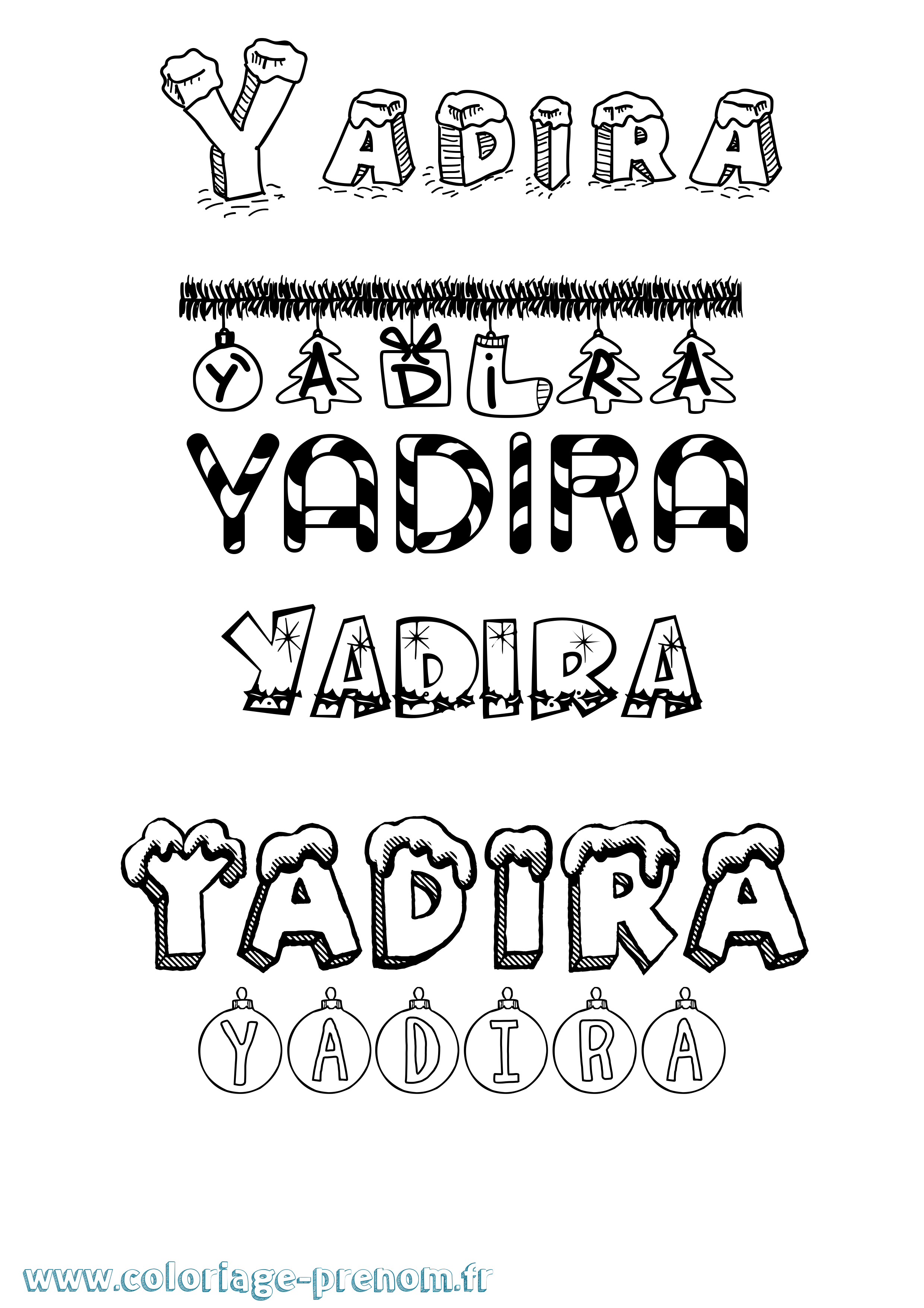 Coloriage prénom Yadira Noël