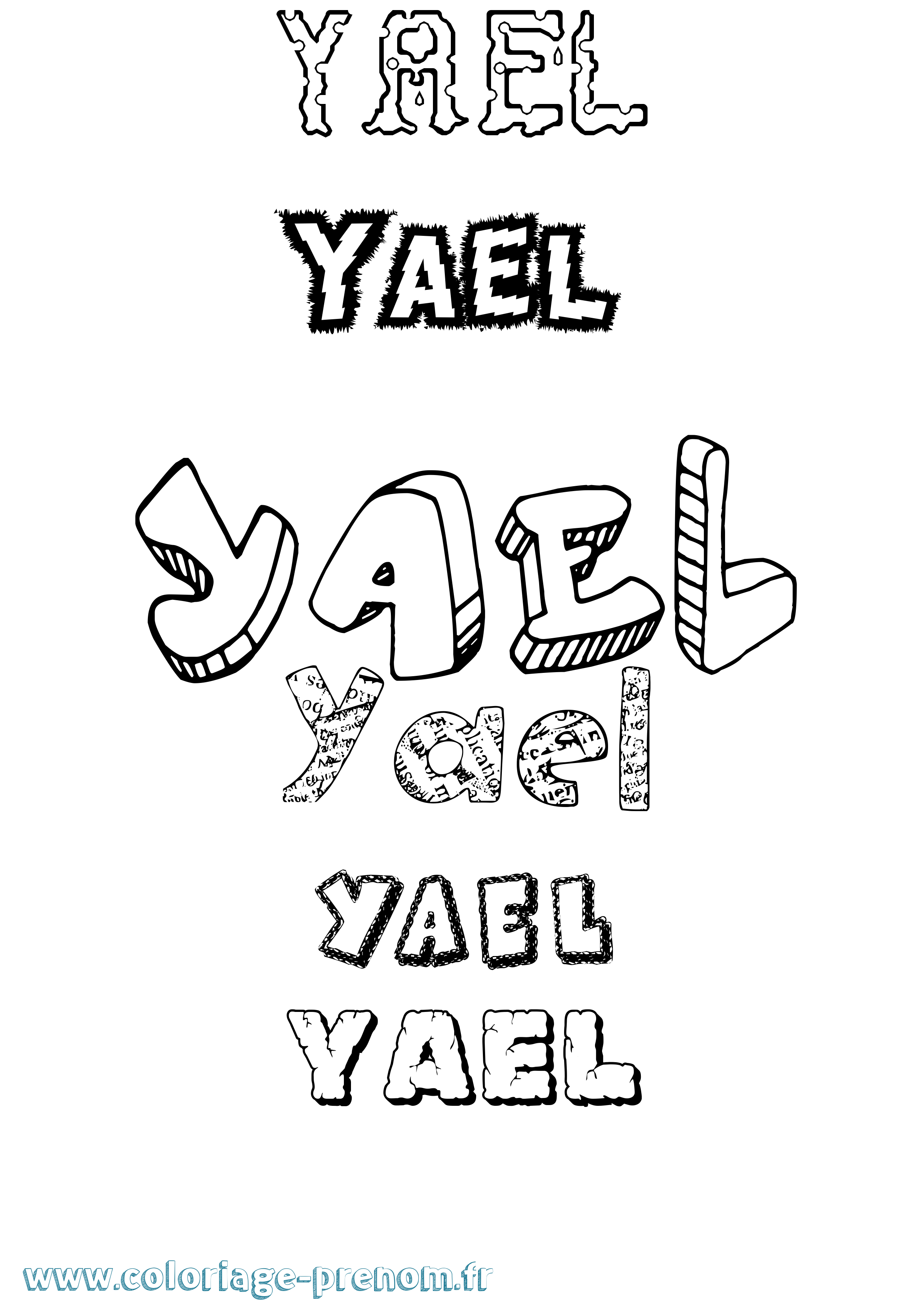Coloriage prénom Yael Destructuré