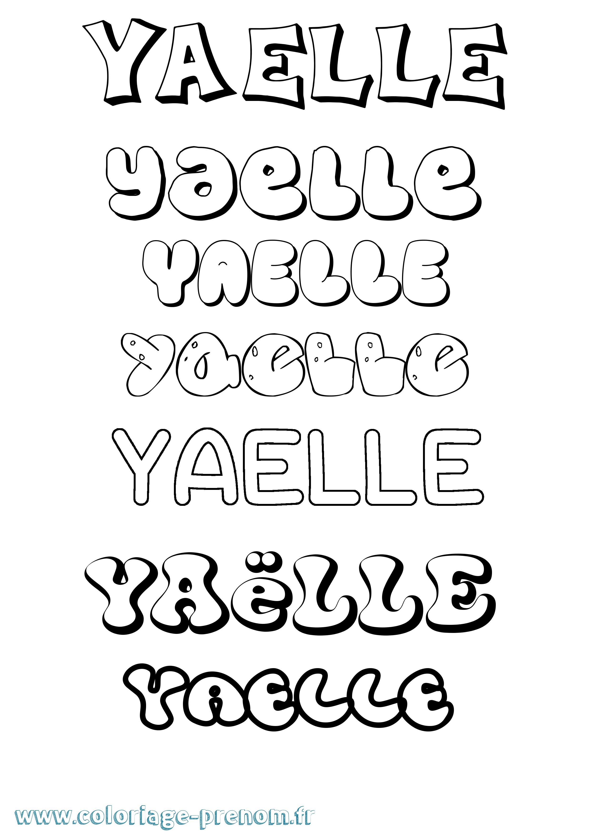 Coloriage Yaëlle Bubble Coloriage prénom Yaëlle Bubble