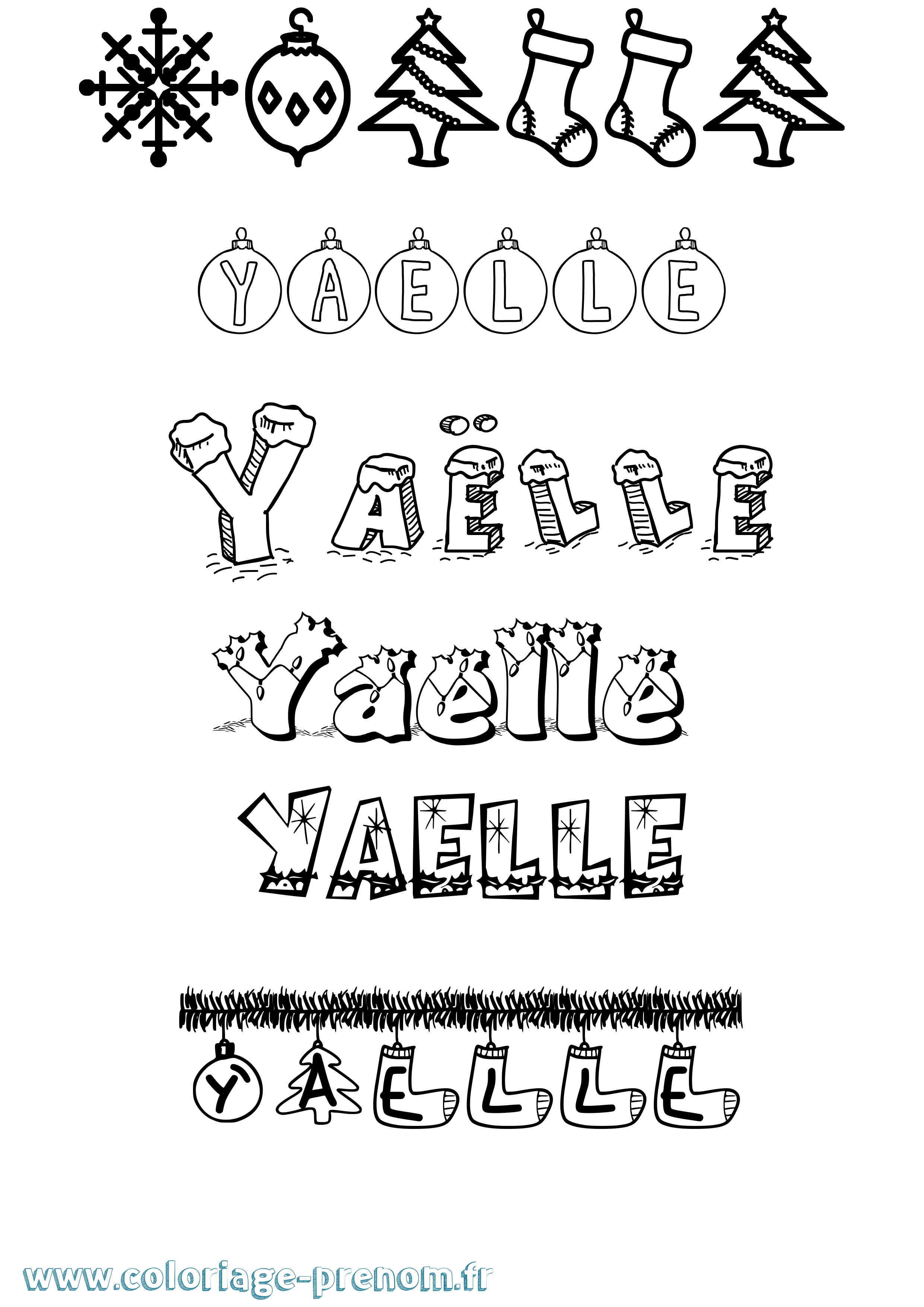 Coloriage Yaëlle Noël Coloriage prénom Yaëlle Noël