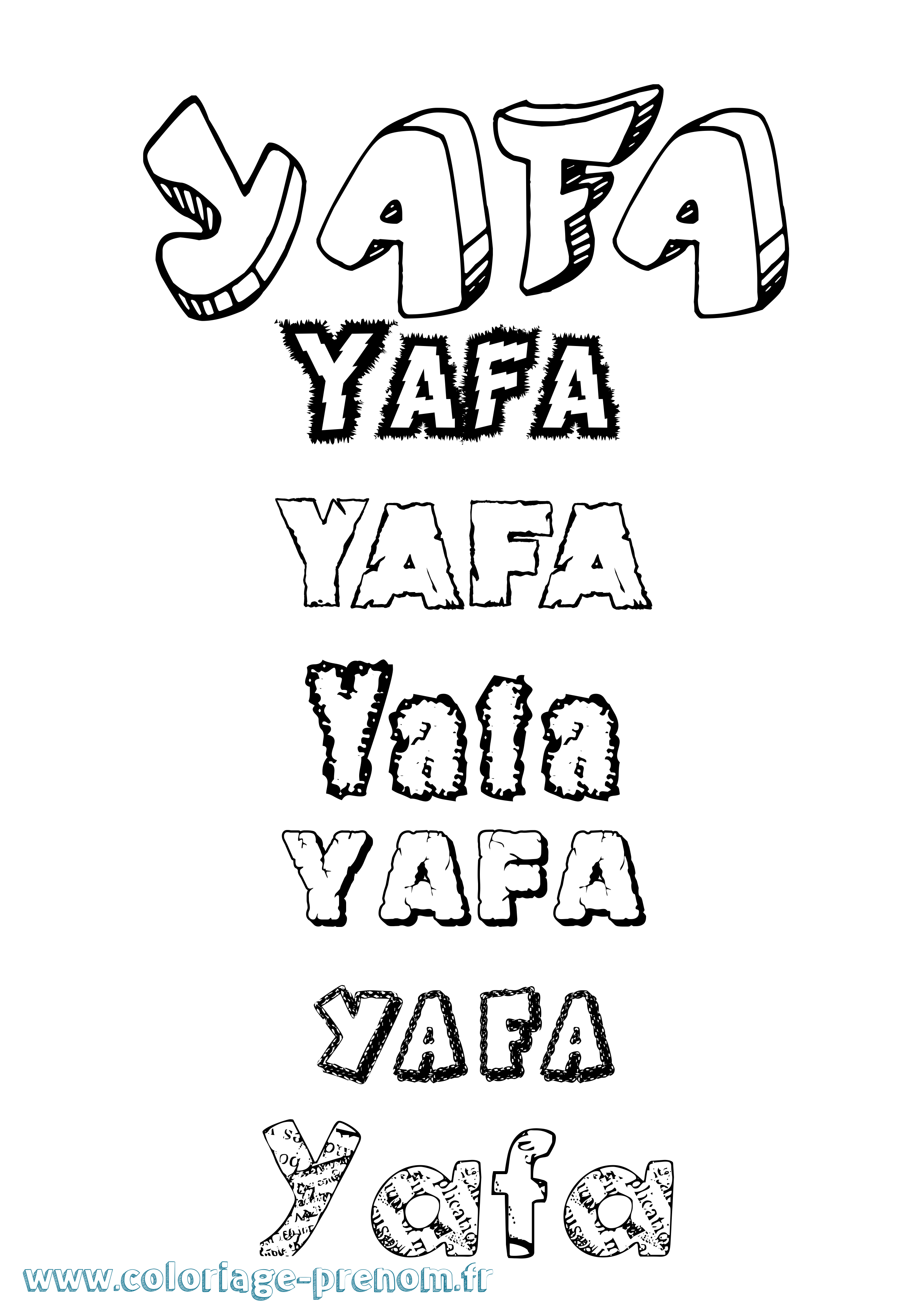 Coloriage prénom Yafa Destructuré