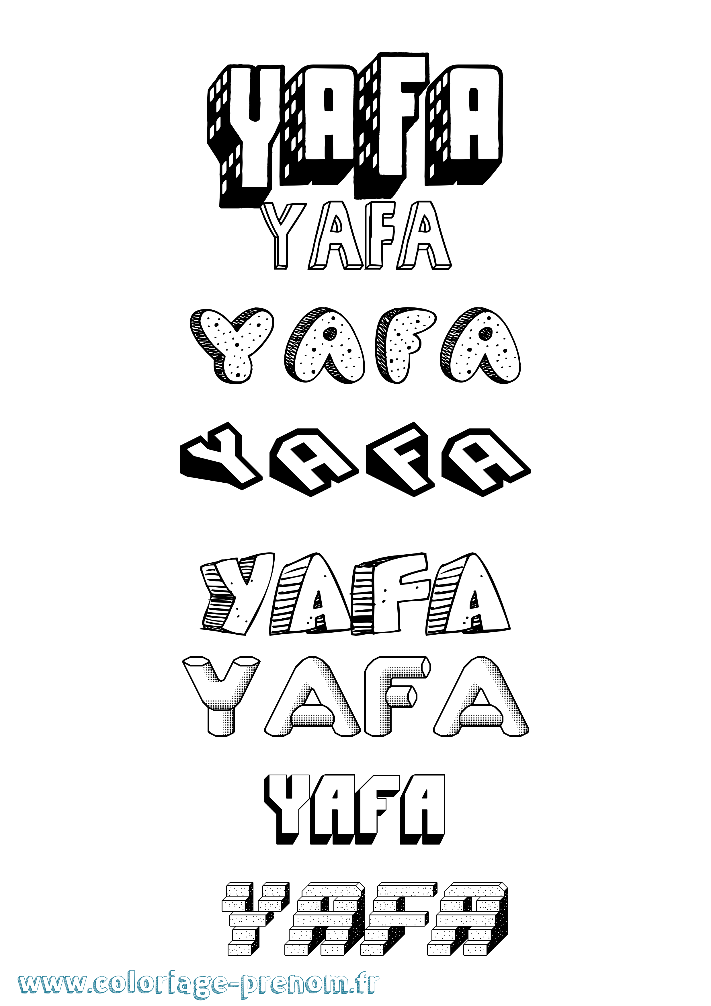 Coloriage prénom Yafa Effet 3D