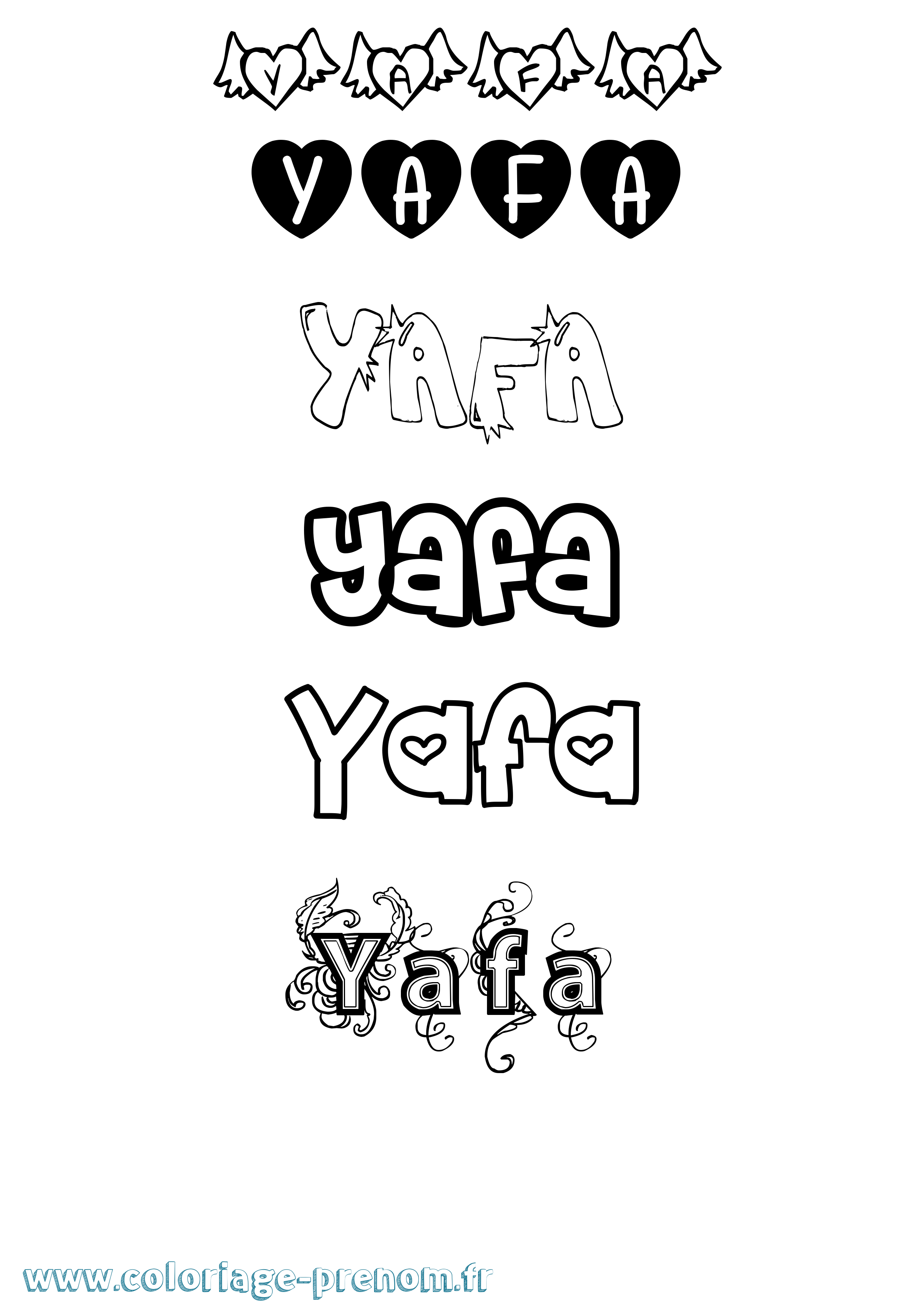 Coloriage prénom Yafa Girly