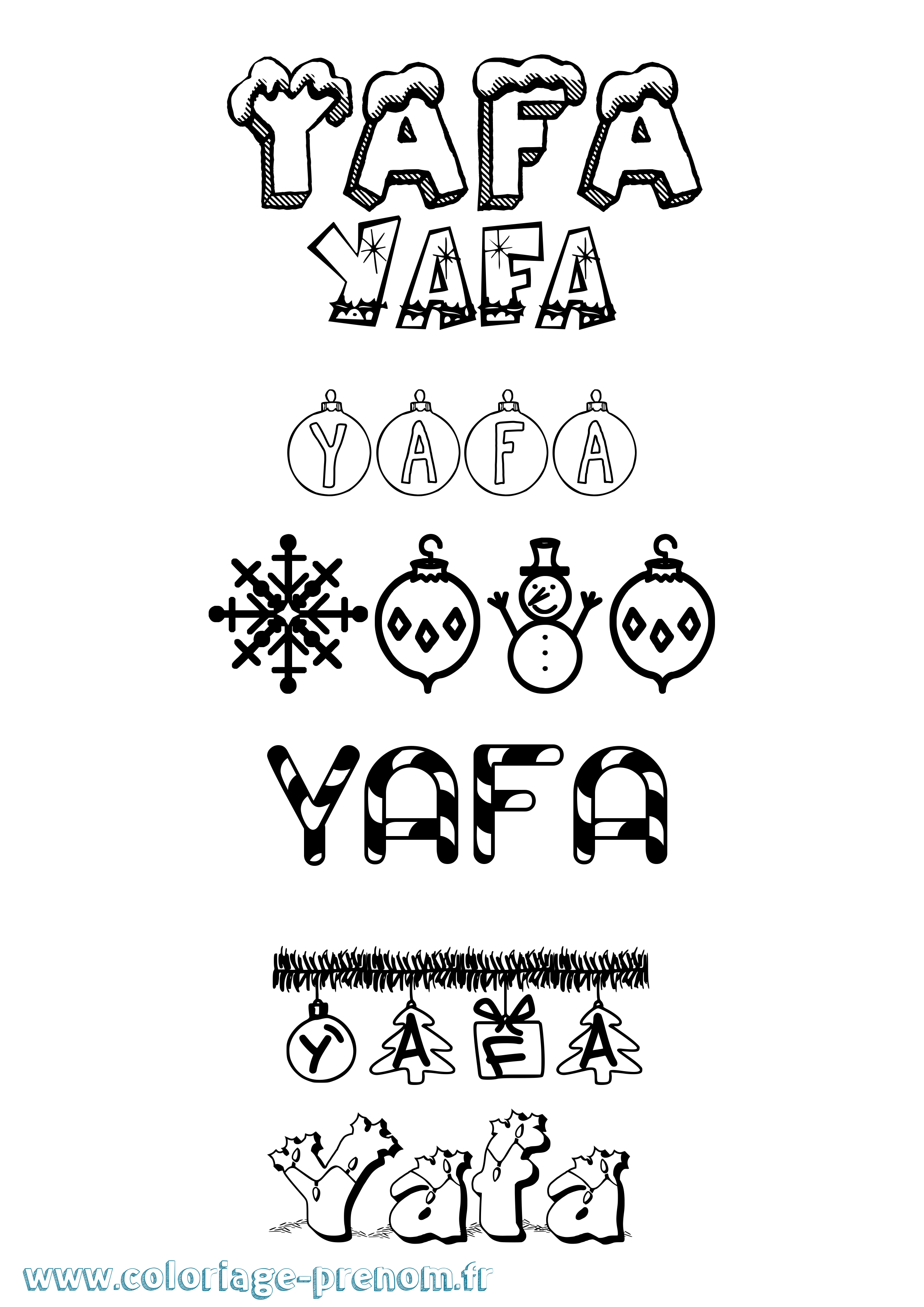 Coloriage prénom Yafa Noël