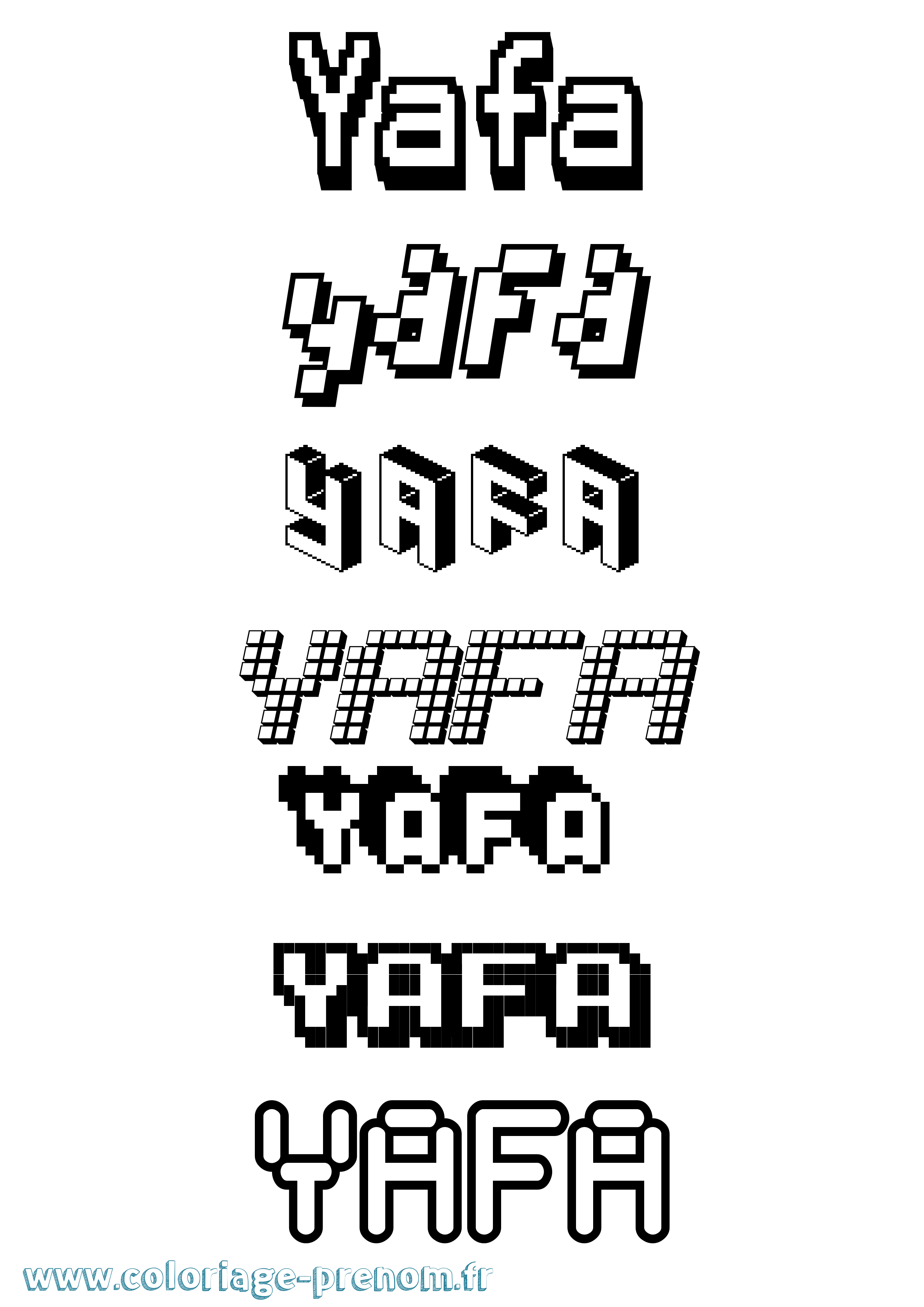 Coloriage prénom Yafa Pixel