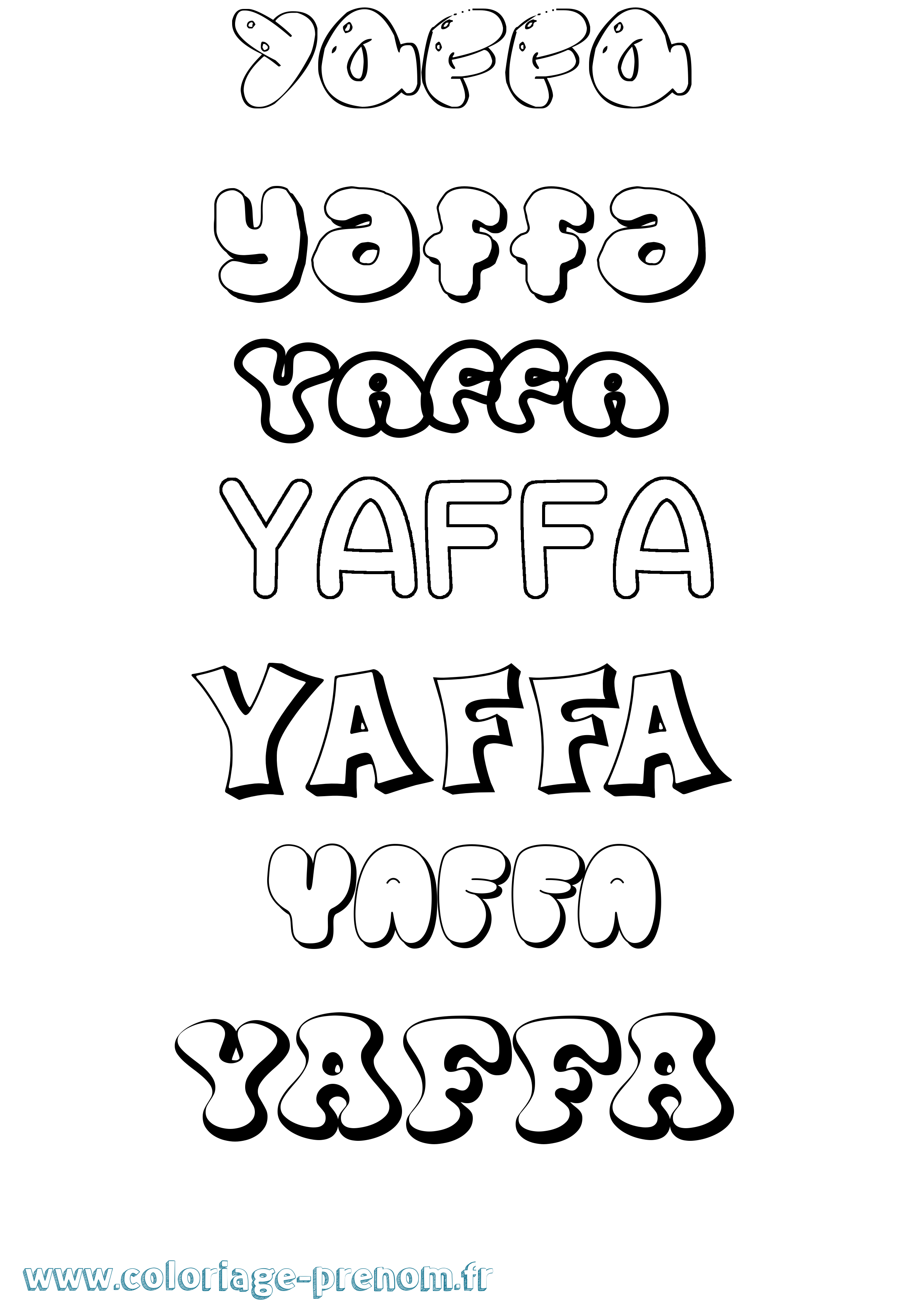 Coloriage prénom Yaffa Bubble