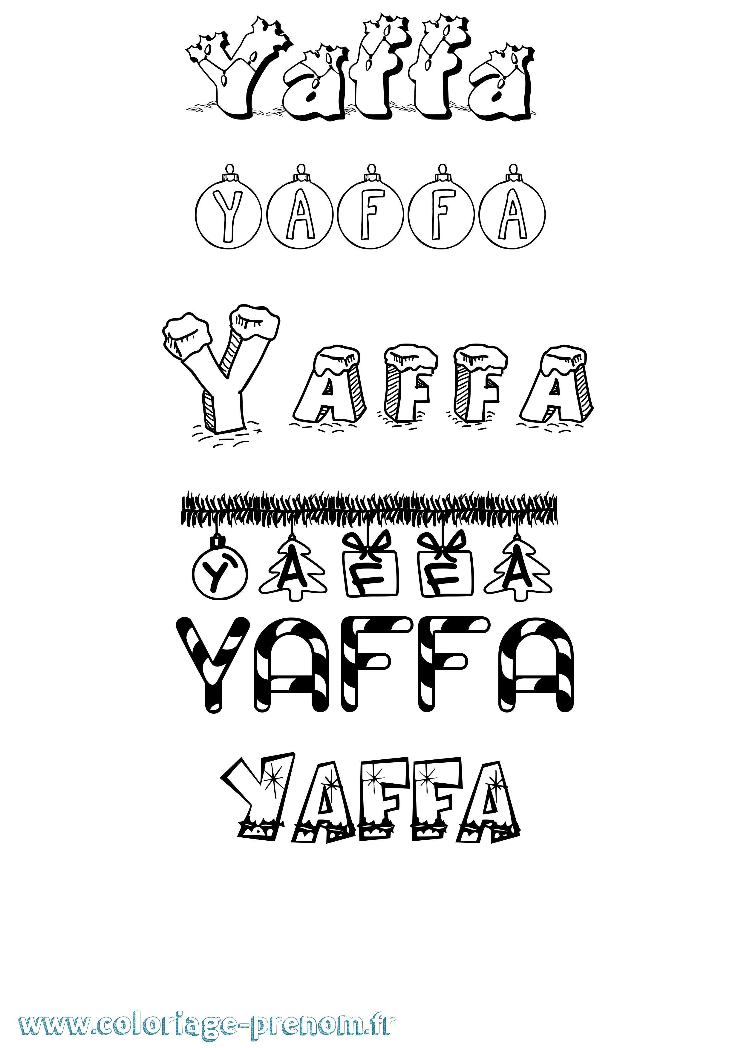 Coloriage prénom Yaffa Noël