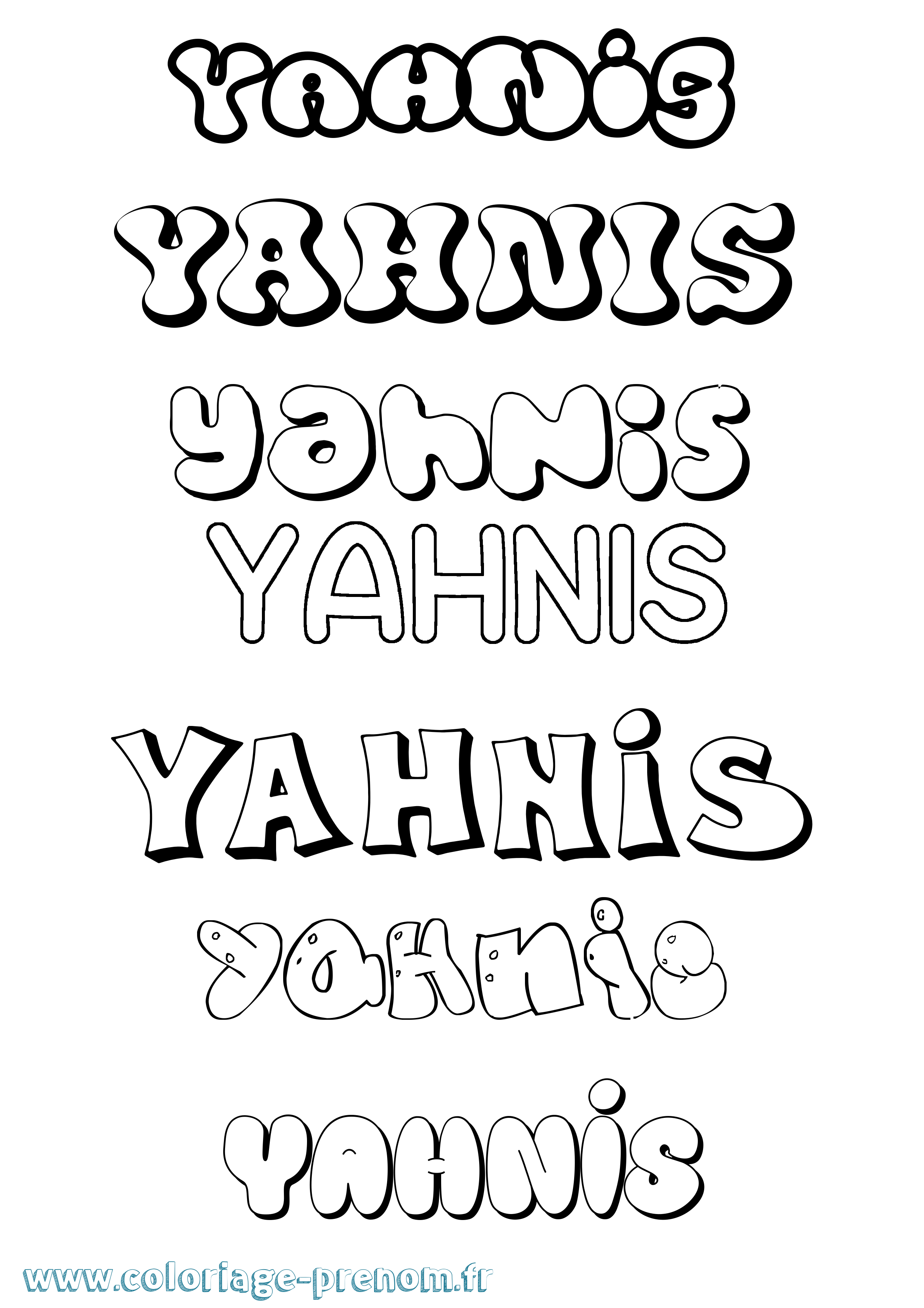 Coloriage prénom Yahnis Bubble