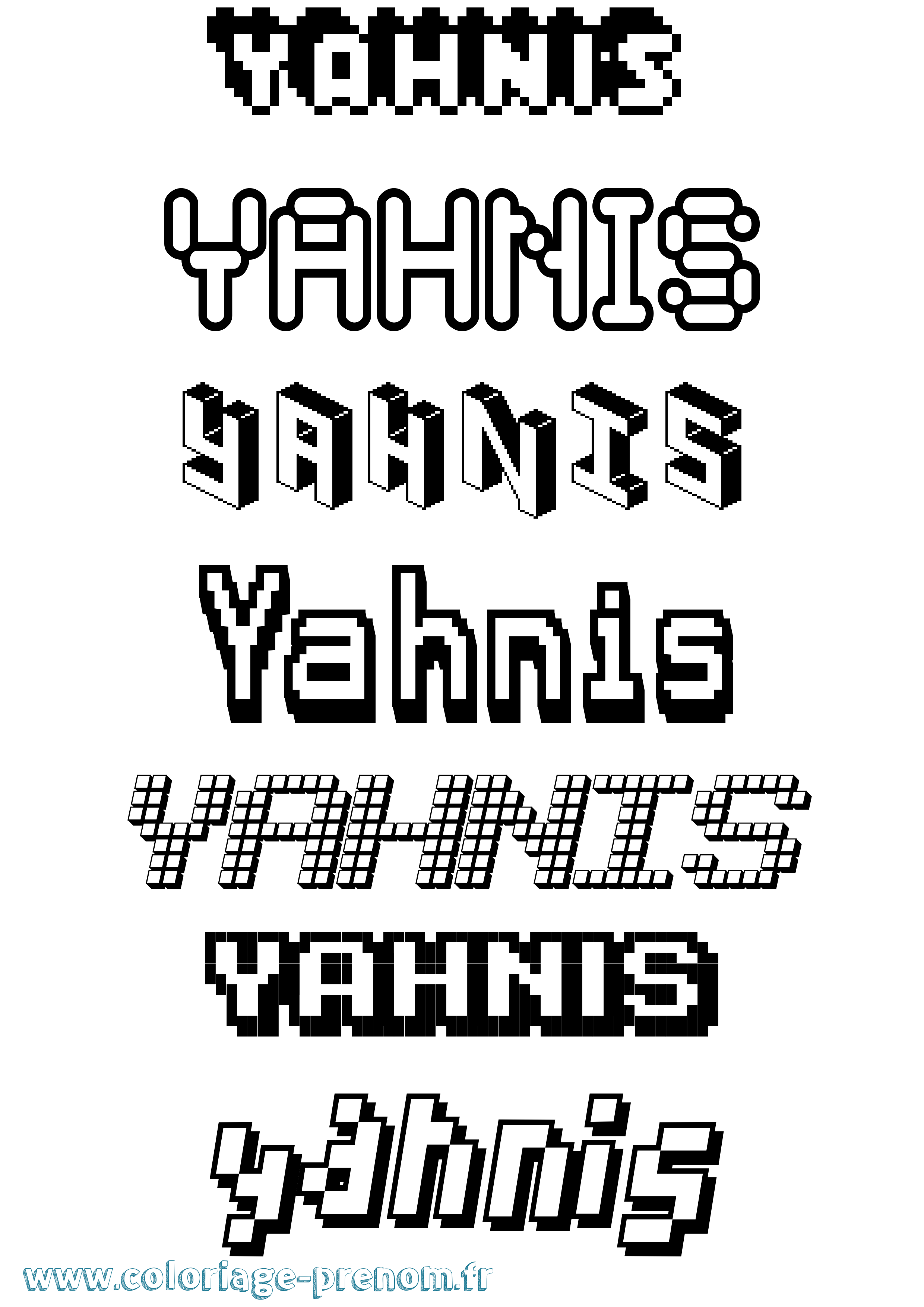 Coloriage prénom Yahnis Pixel