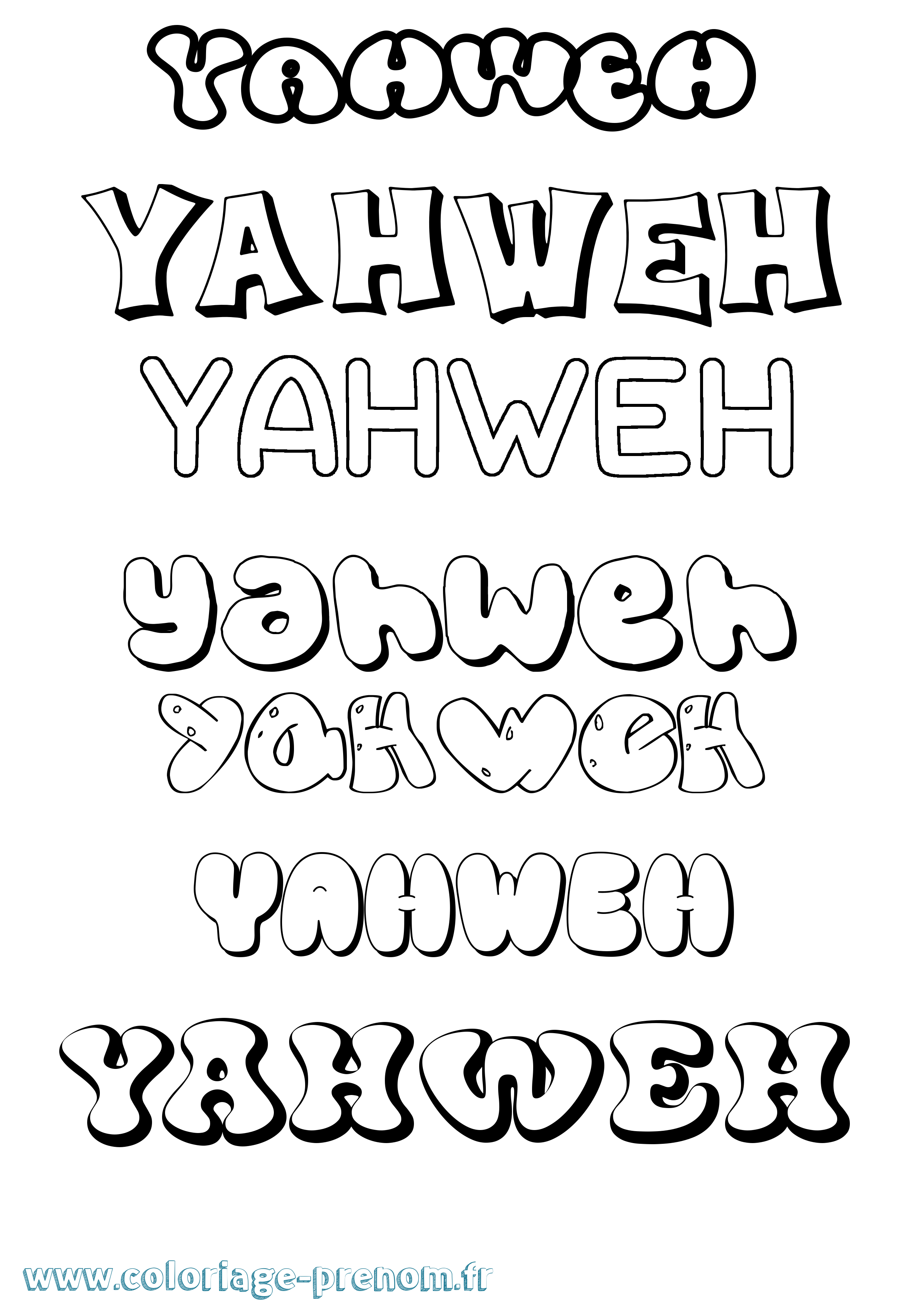 Coloriage prénom Yahweh Bubble