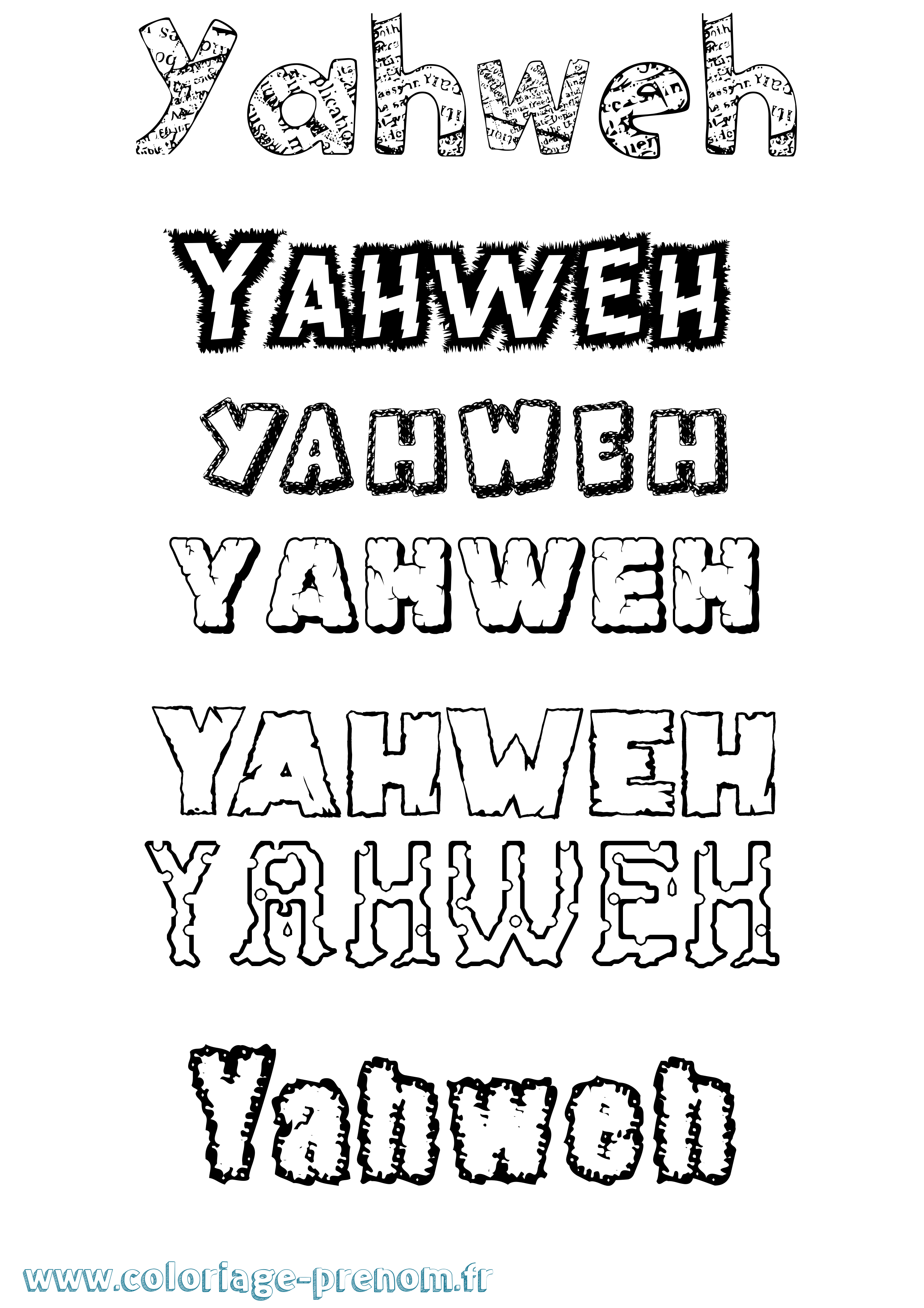 Coloriage prénom Yahweh Destructuré