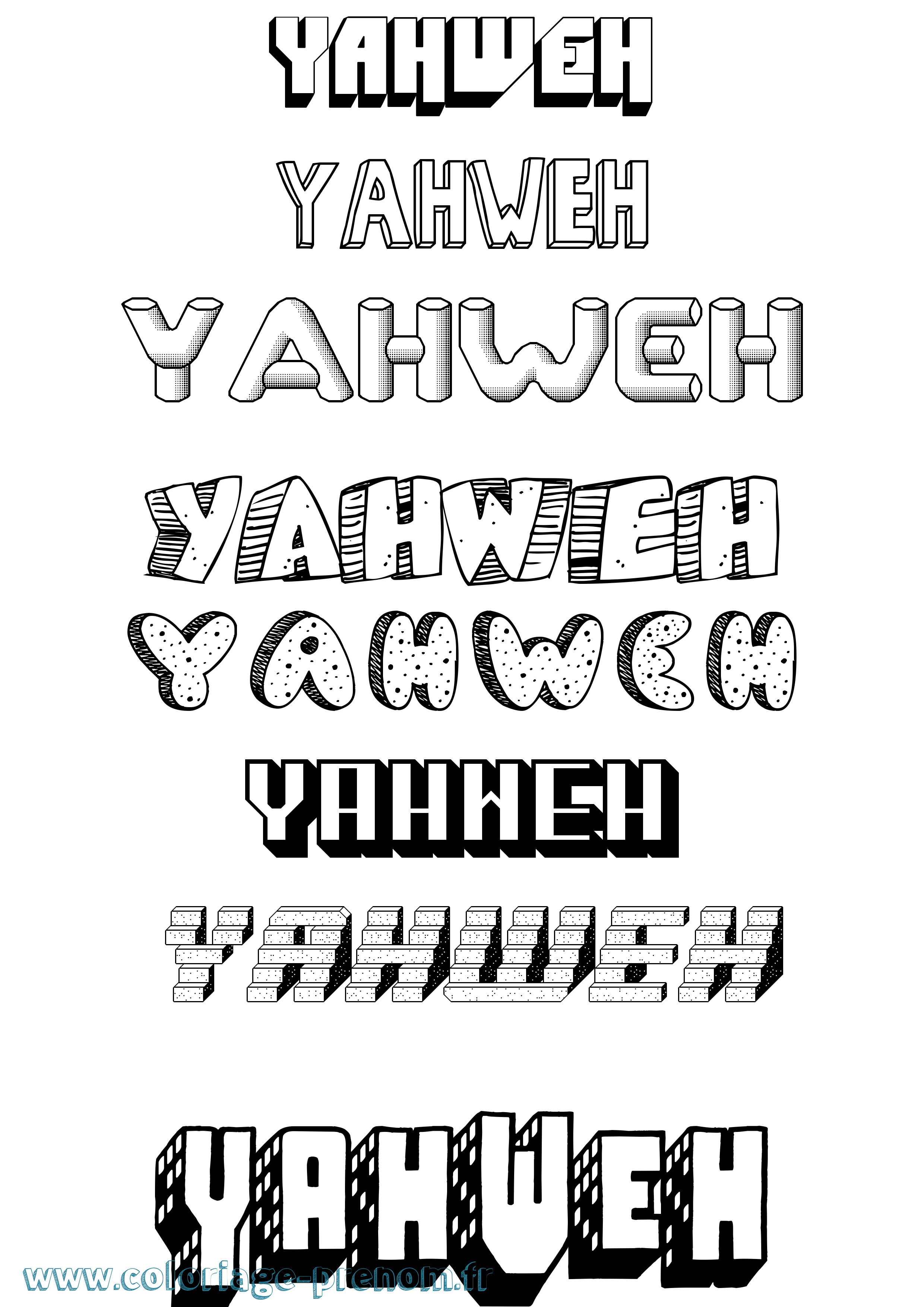 Coloriage prénom Yahweh Effet 3D