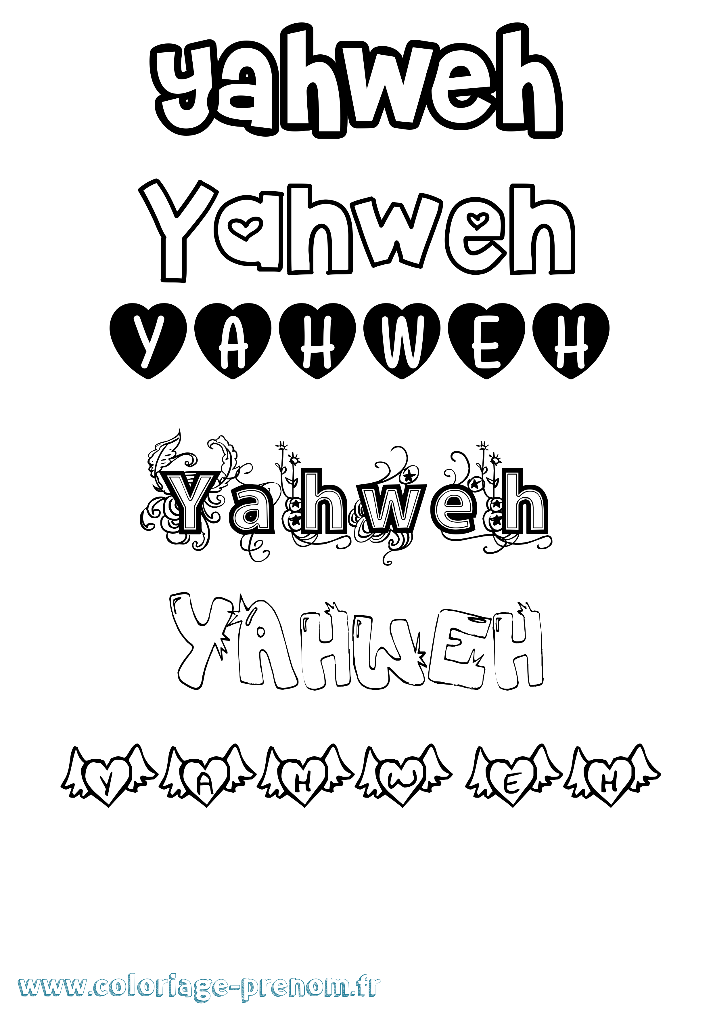 Coloriage prénom Yahweh Girly