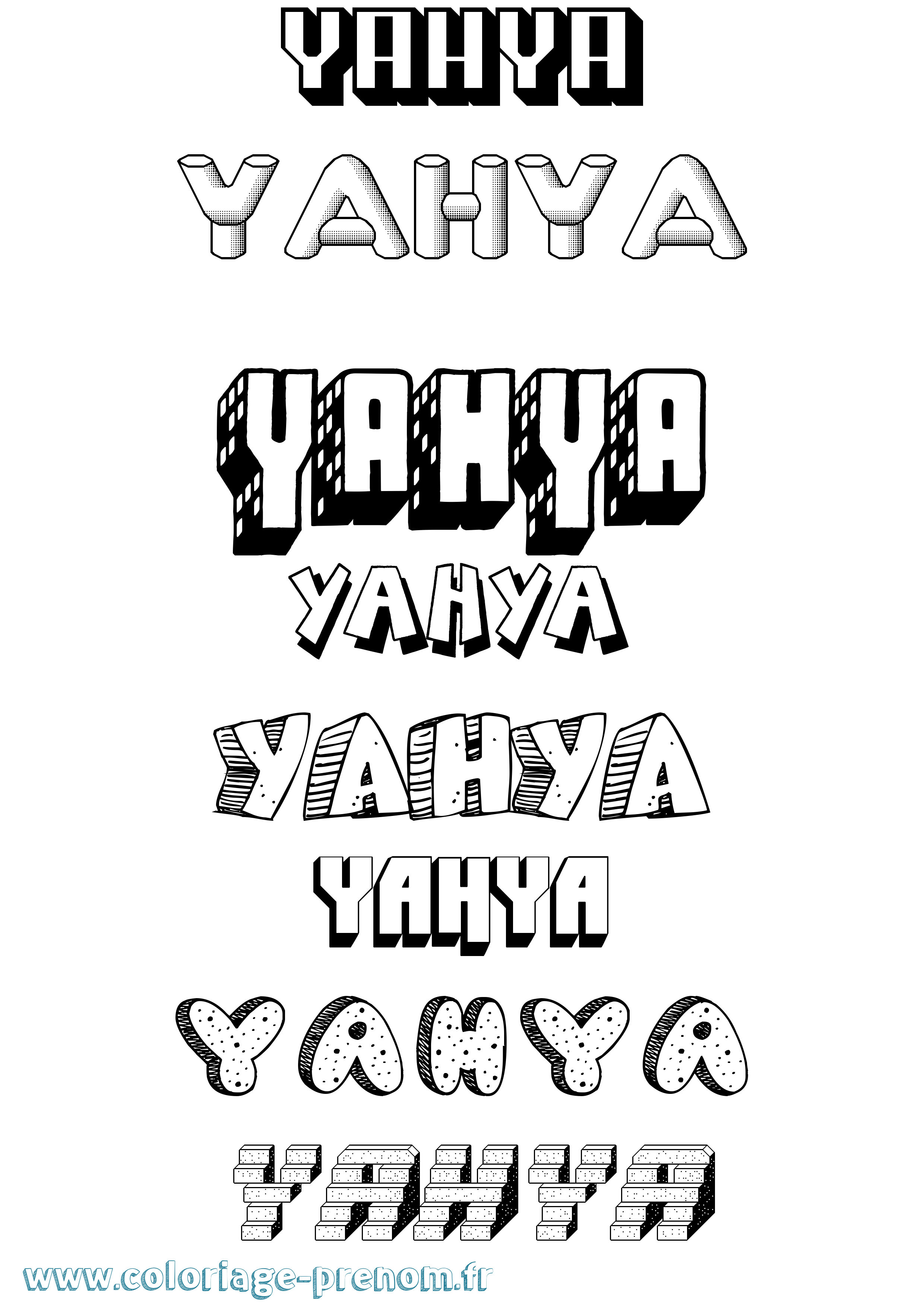 Coloriage prénom Yahya Effet 3D