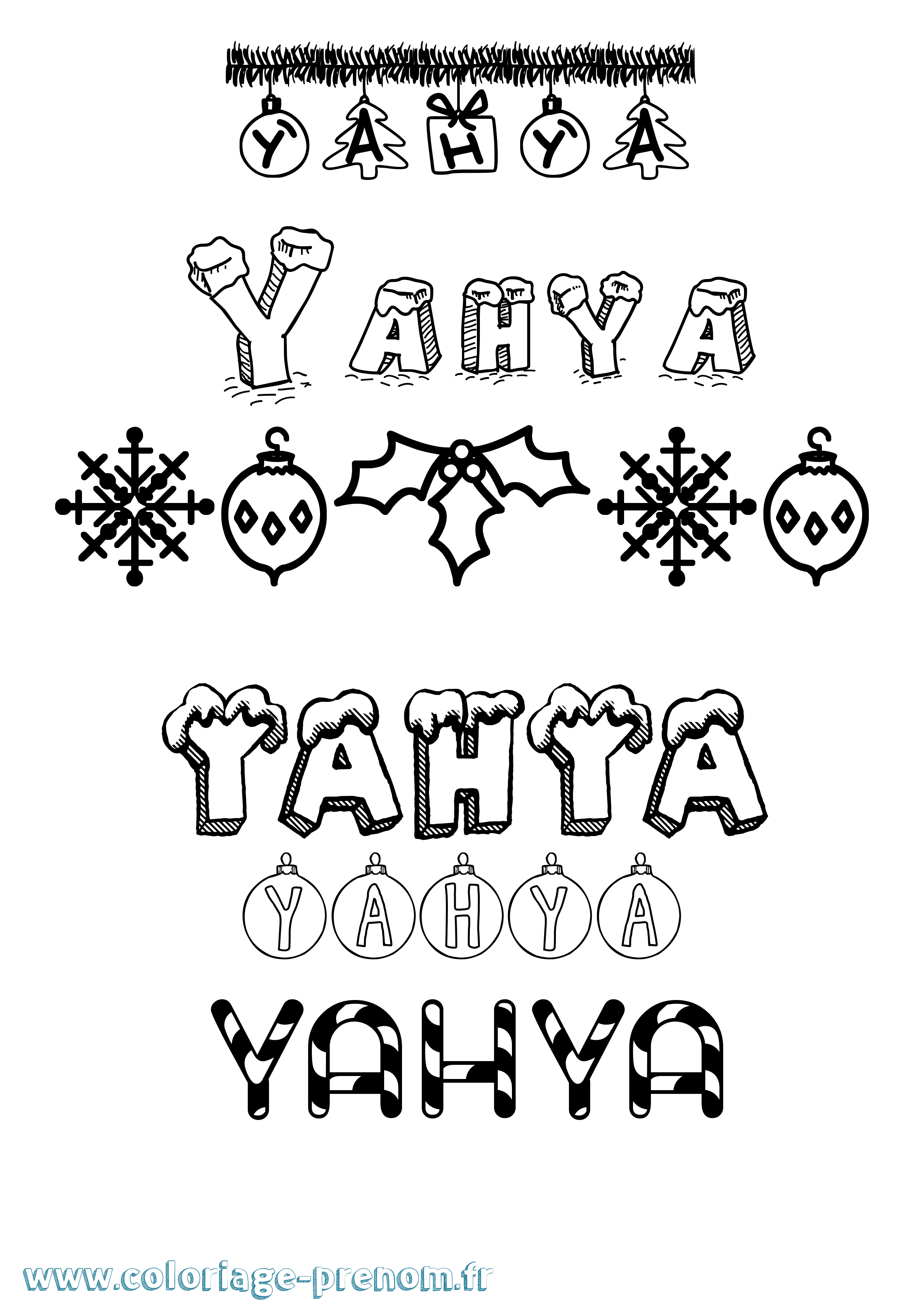 Coloriage prénom Yahya Noël