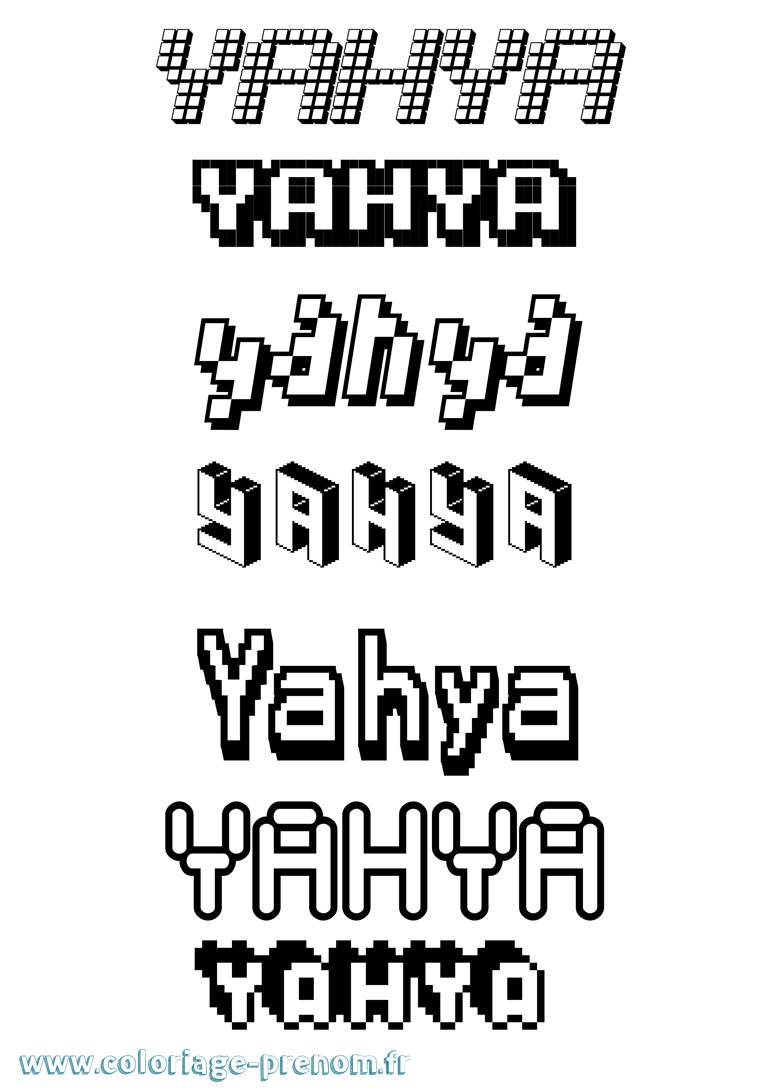 Coloriage prénom Yahya Pixel