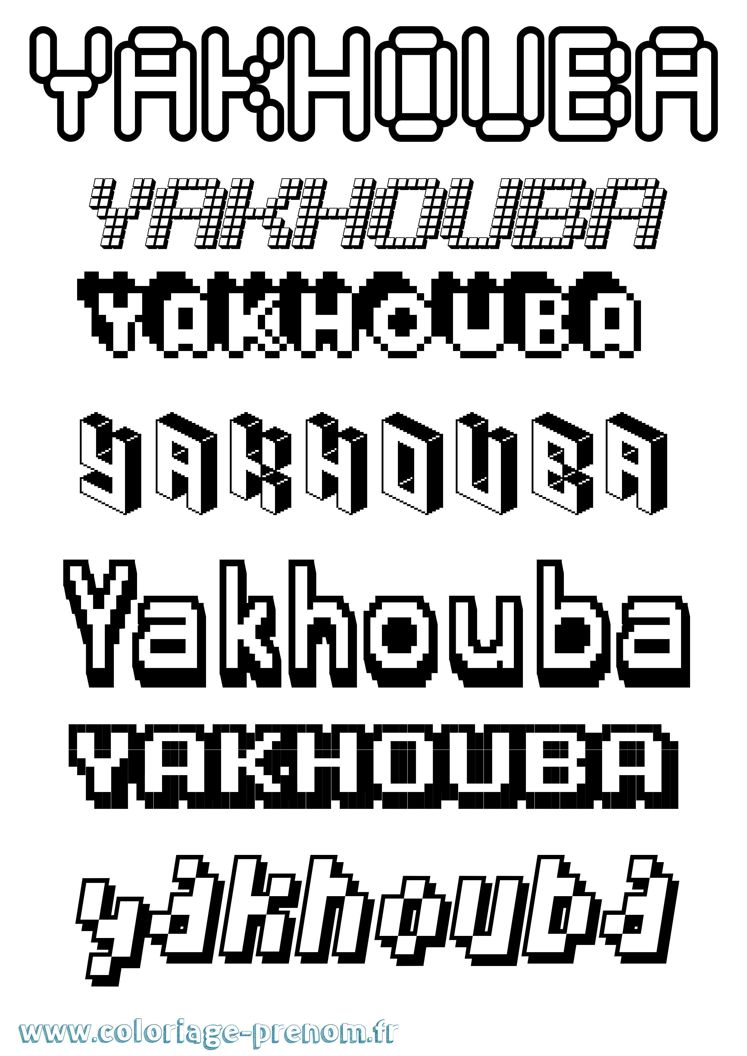 Coloriage prénom Yakhouba Pixel