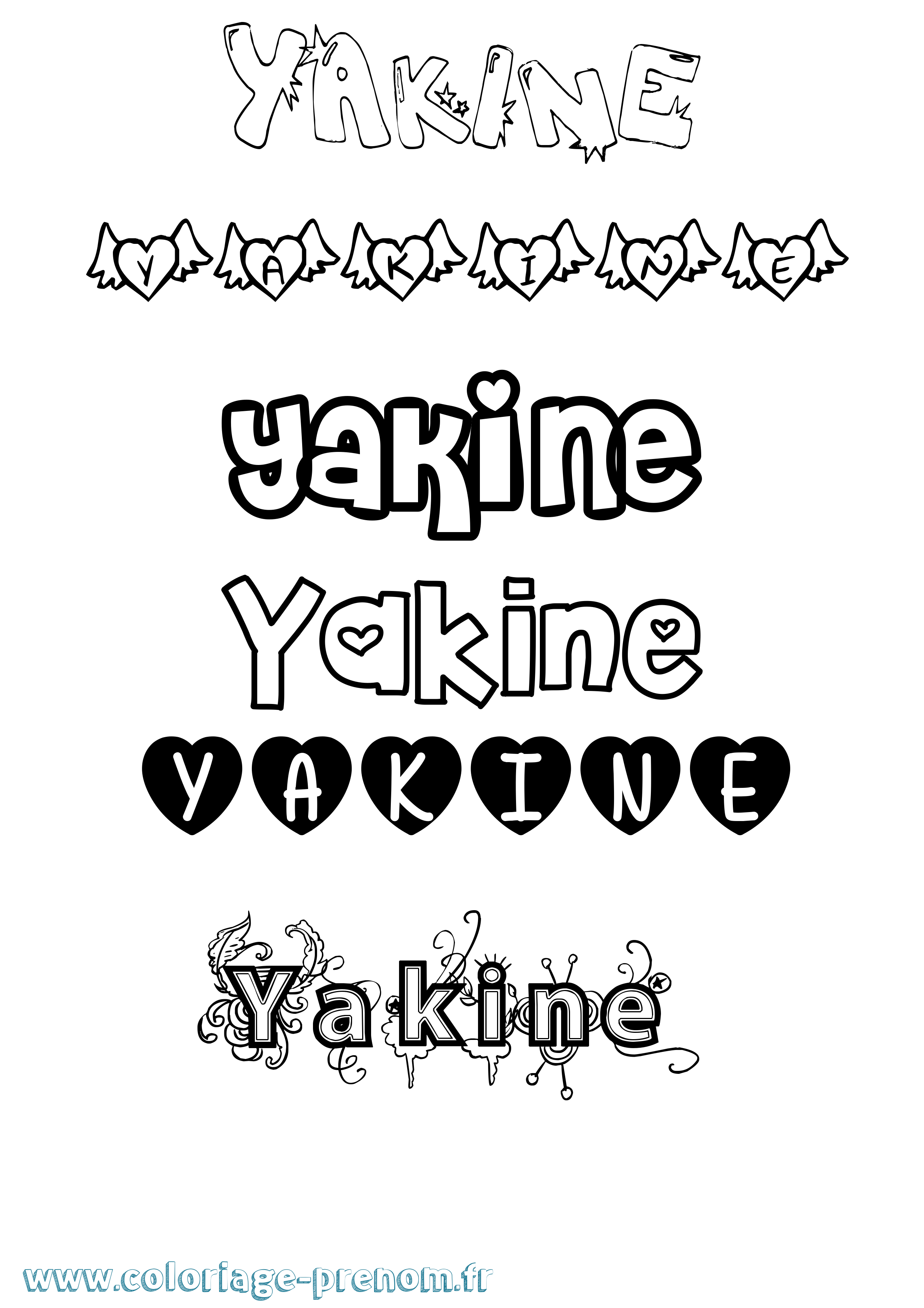 Coloriage prénom Yakine Girly