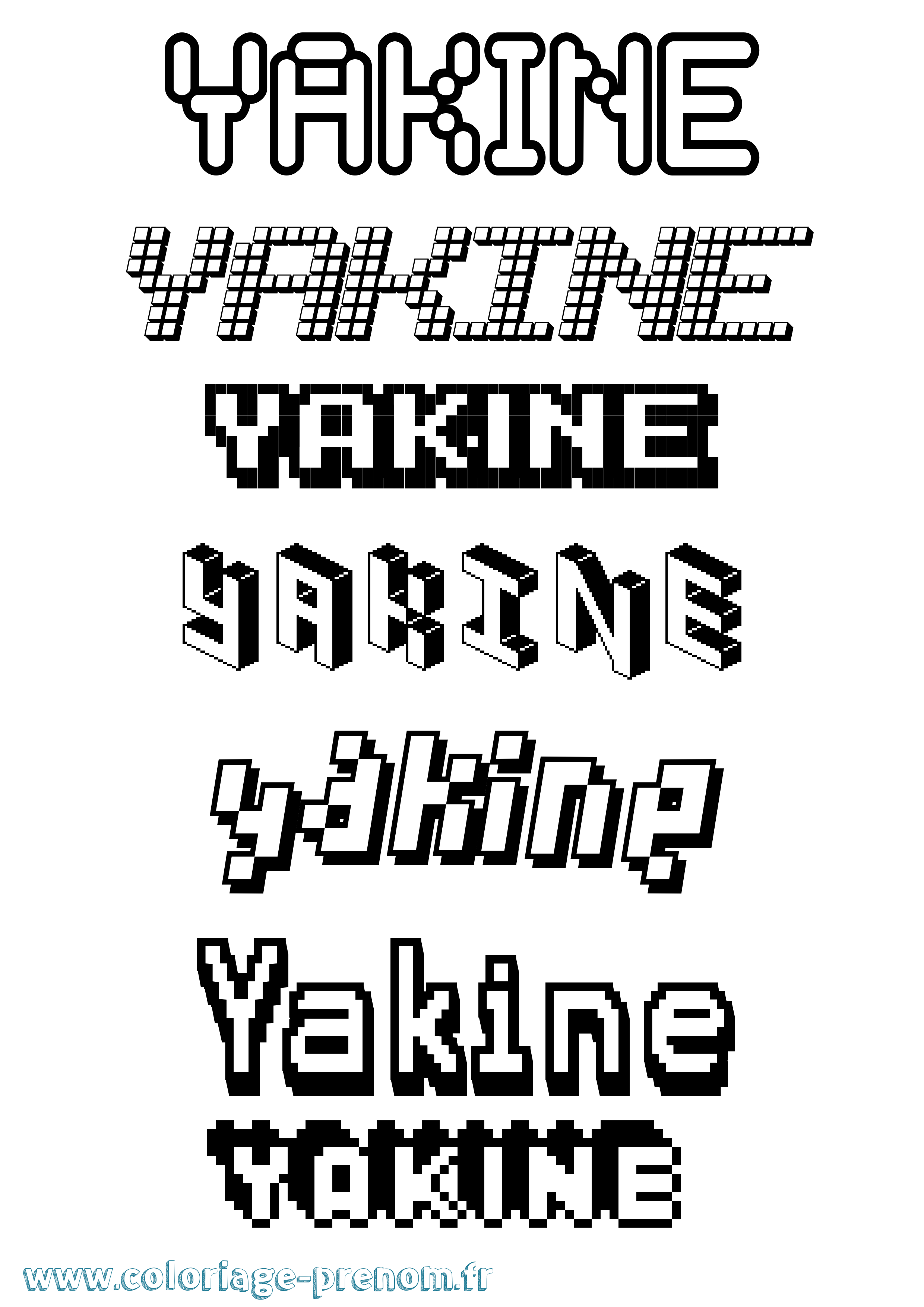 Coloriage prénom Yakine Pixel