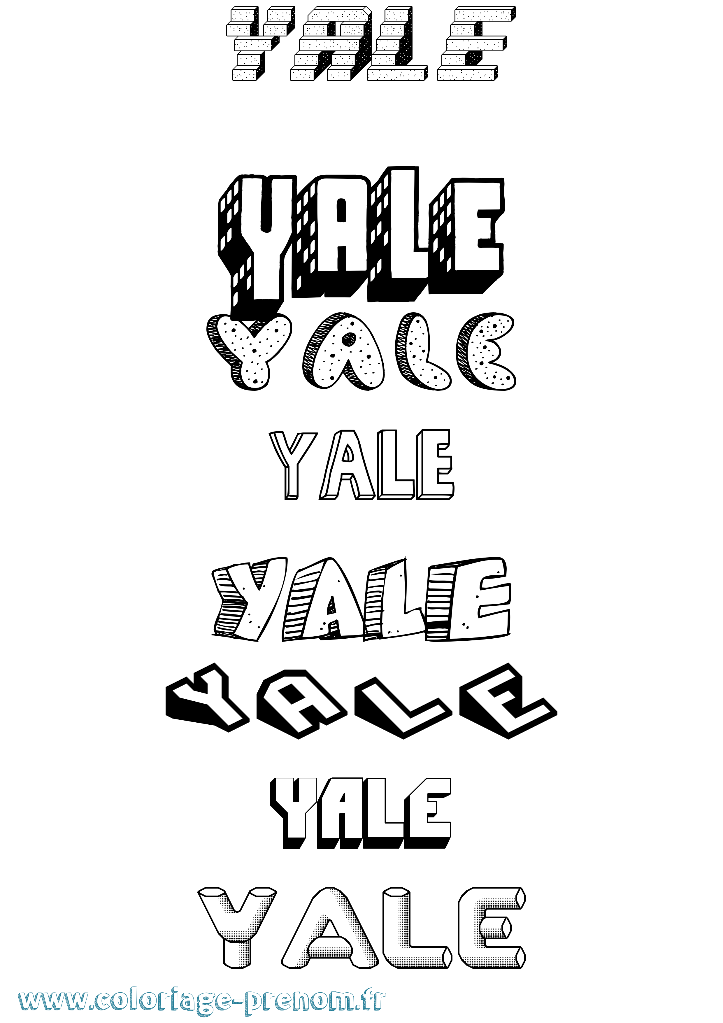 Coloriage prénom Yale Effet 3D