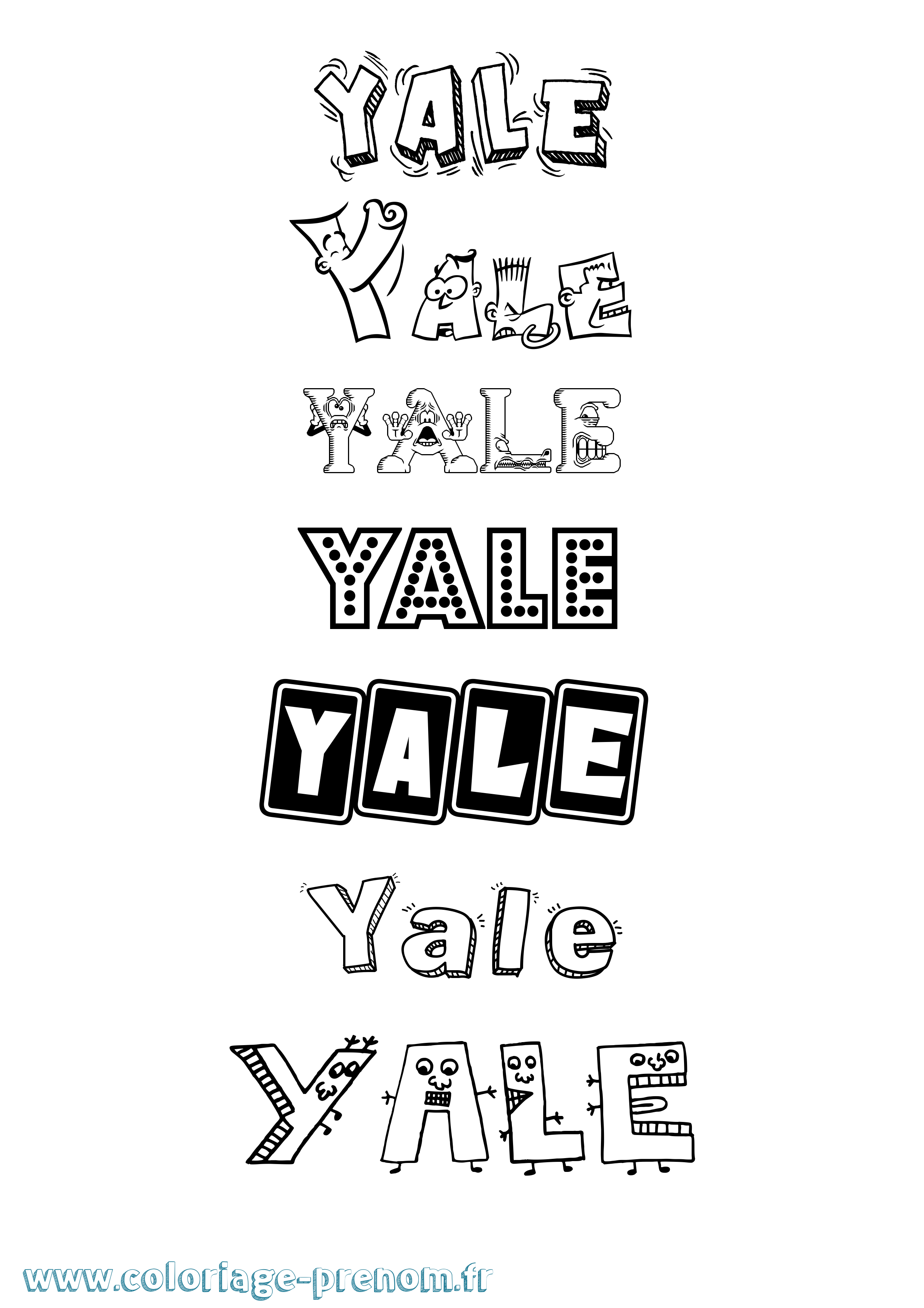Coloriage prénom Yale Fun