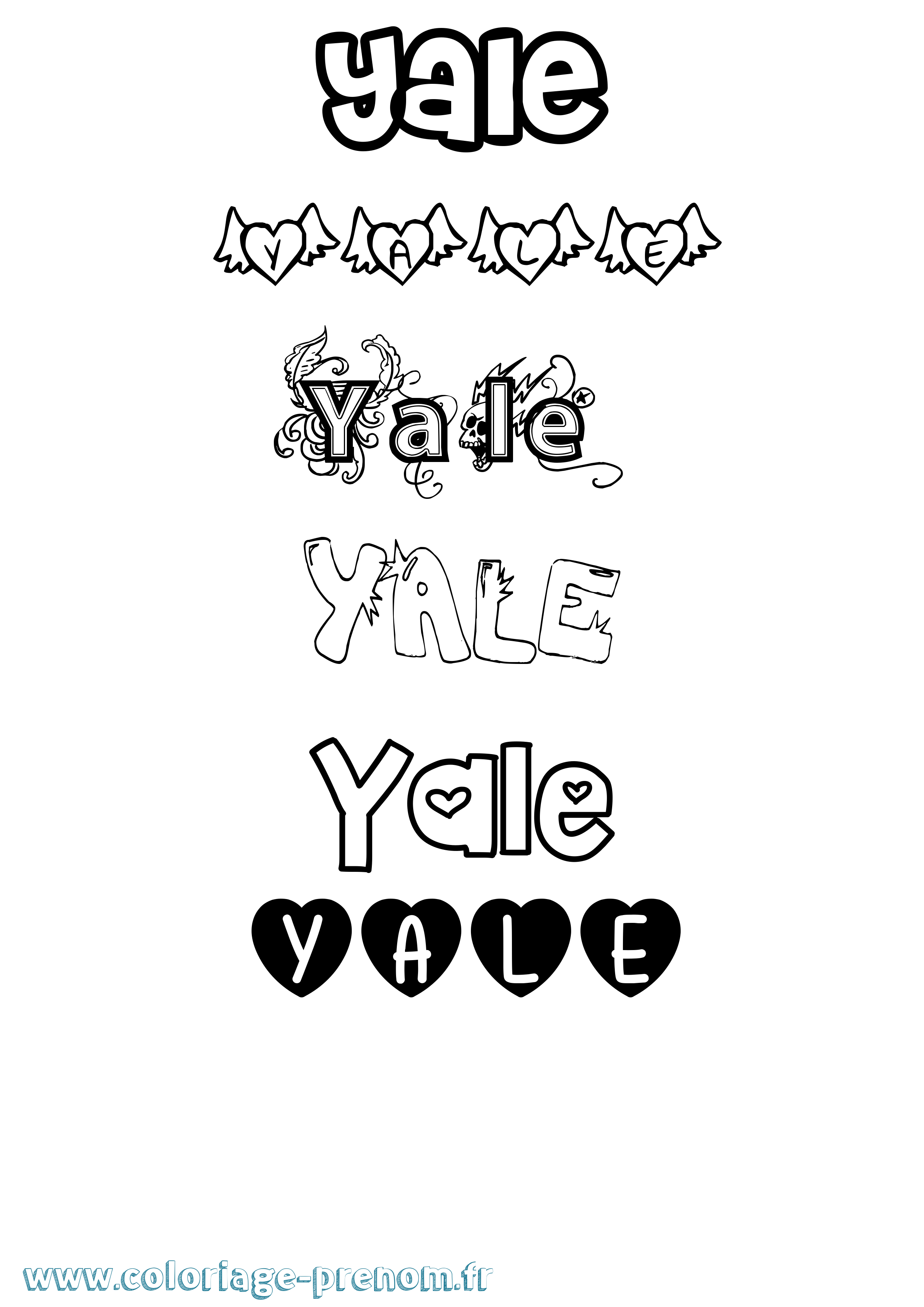 Coloriage prénom Yale Girly