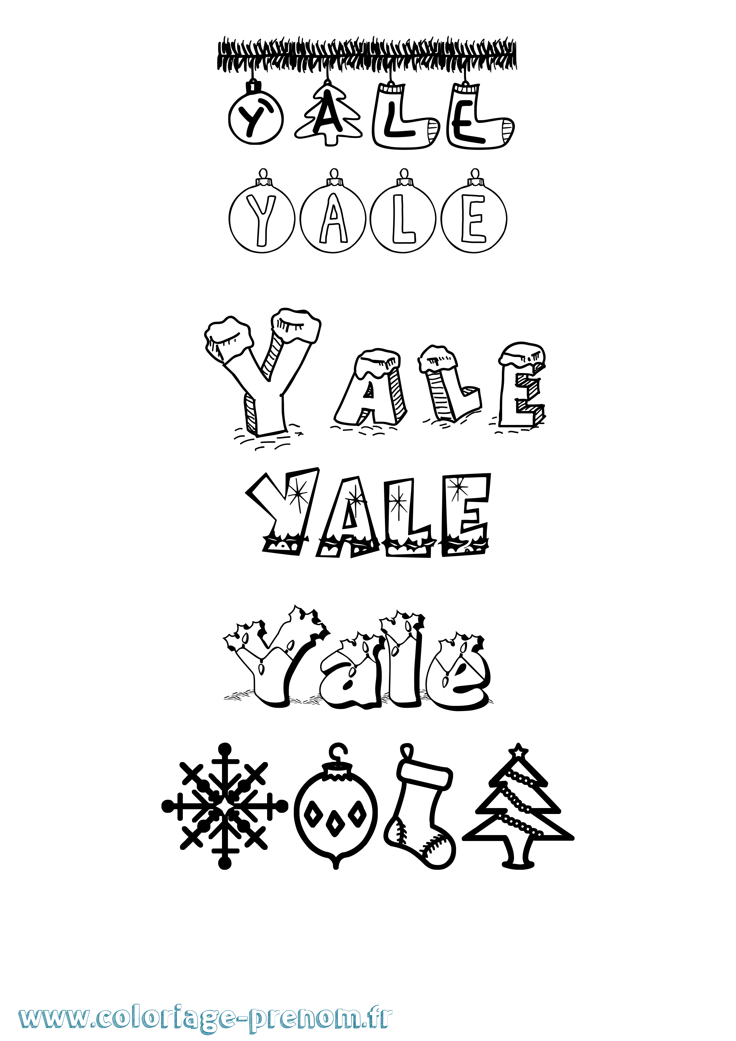 Coloriage prénom Yale Noël