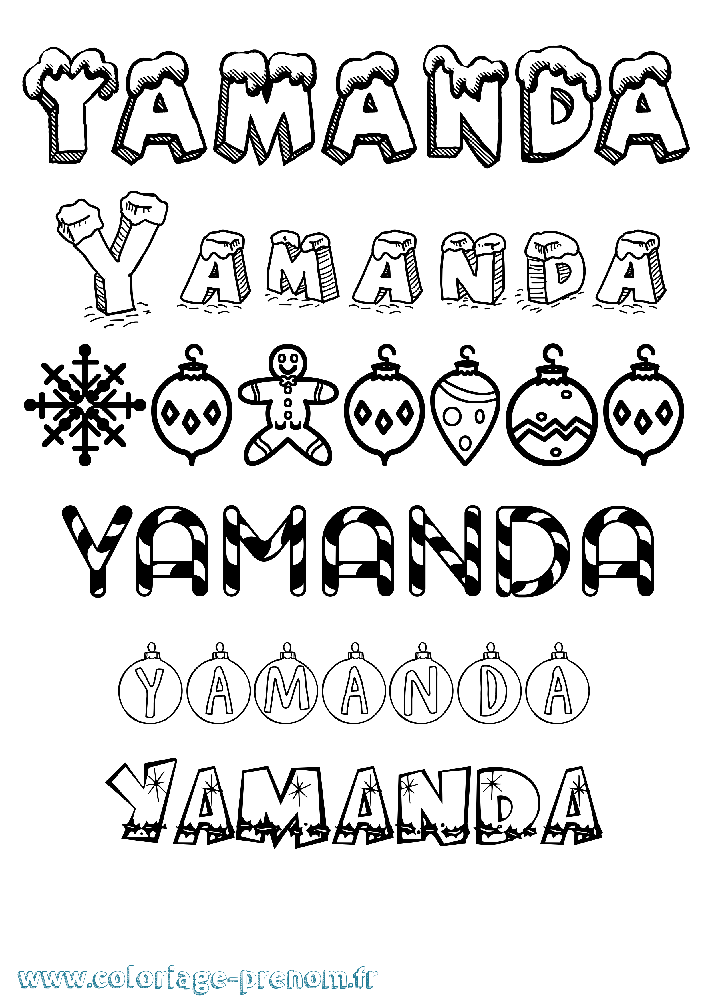 Coloriage prénom Yamanda Noël