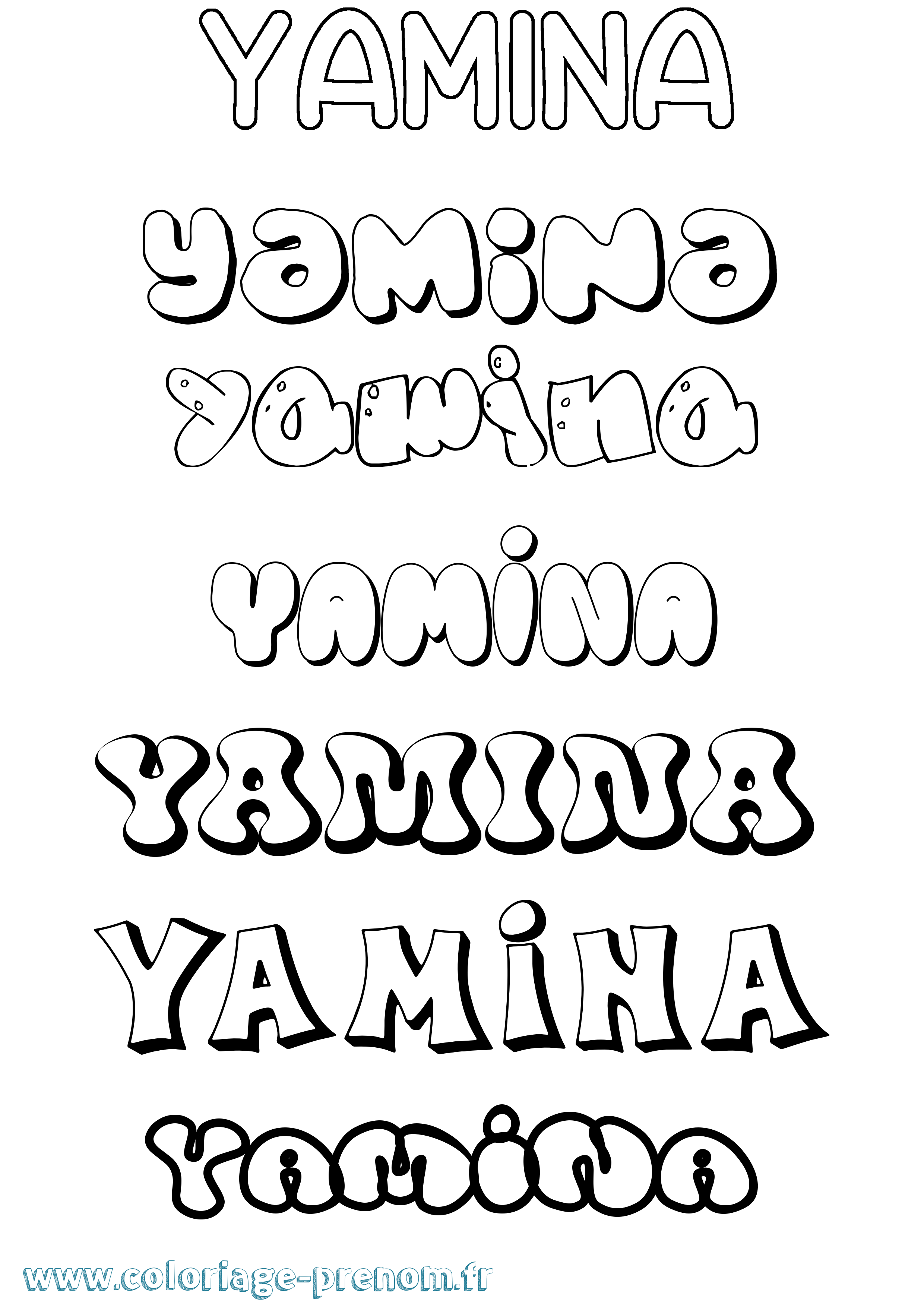 Coloriage prénom Yamina Bubble