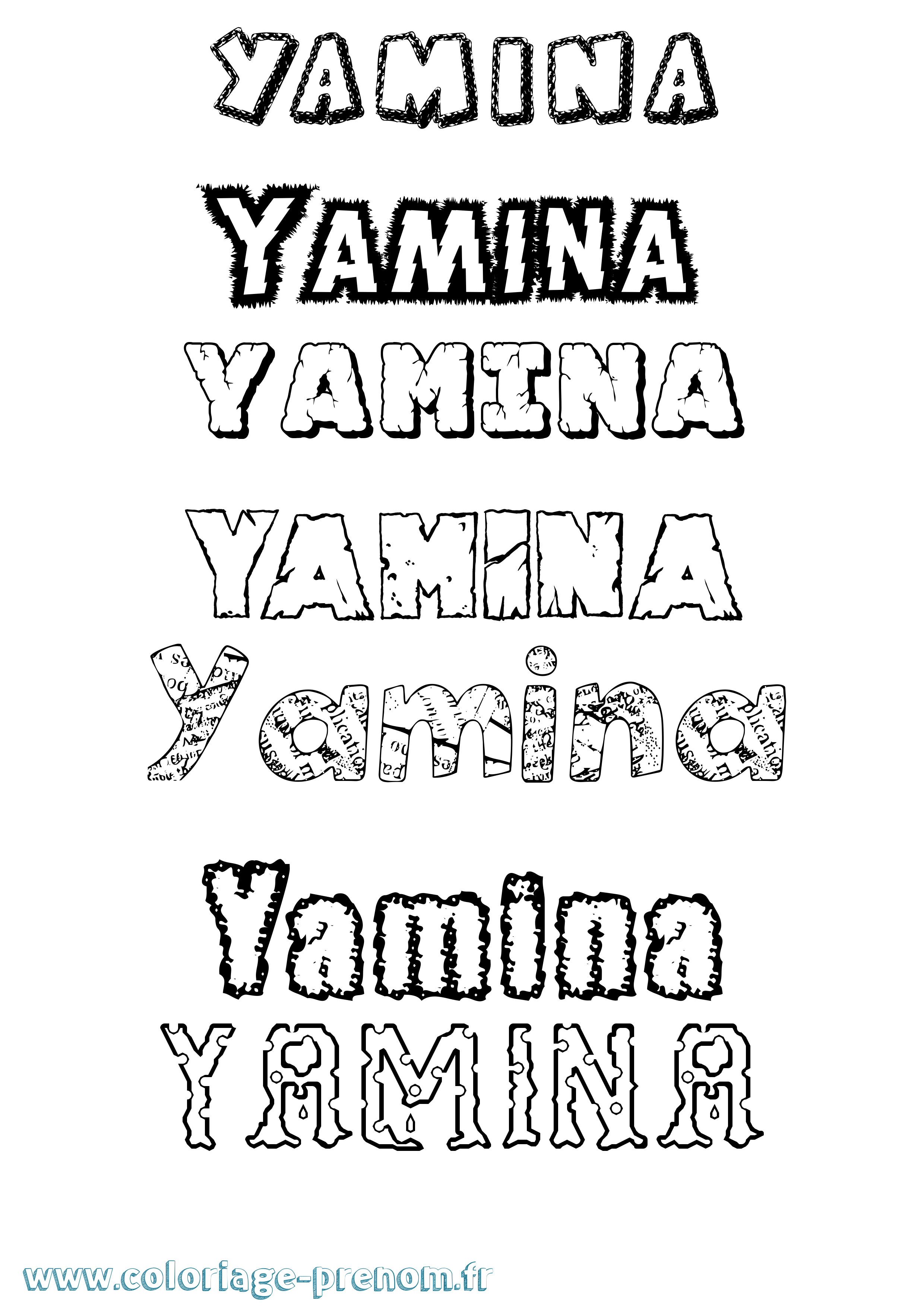 Coloriage prénom Yamina Destructuré